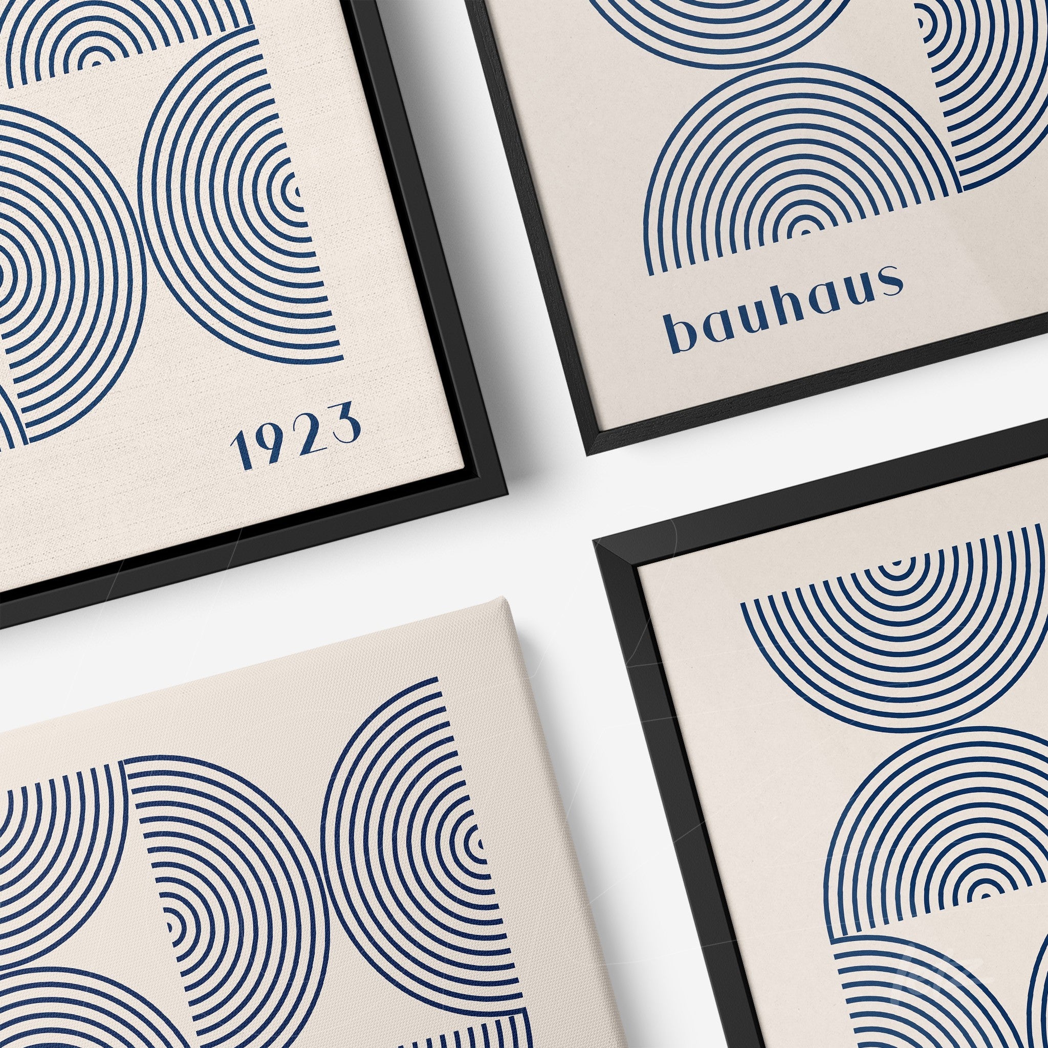 coleção de quadros com arte geométrica em estilo bauhaus em moldura preta