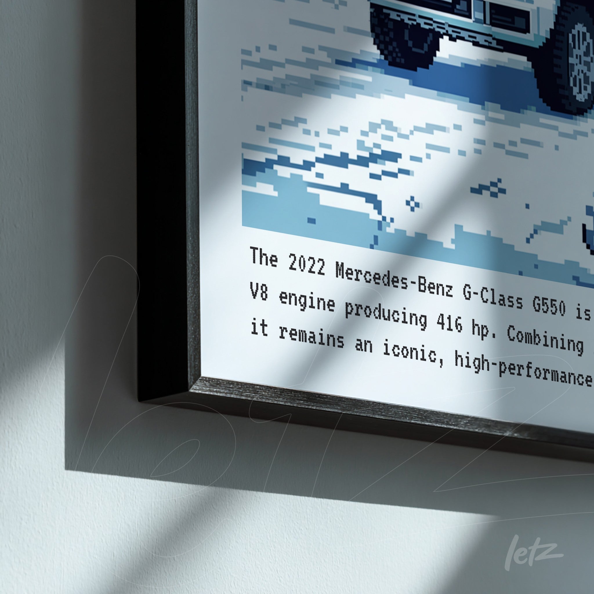 quadro com arte digital do carro Mercedes-Benz G-Class 2022 em moldura preta