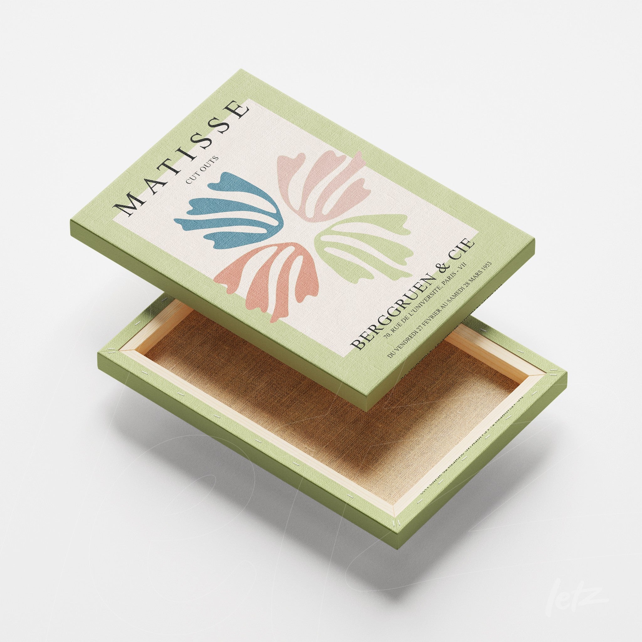 caixa decorativa com capa ilustrada em estilo moderno, apresentando formas coloridas em tons pastel e moldura verde clara