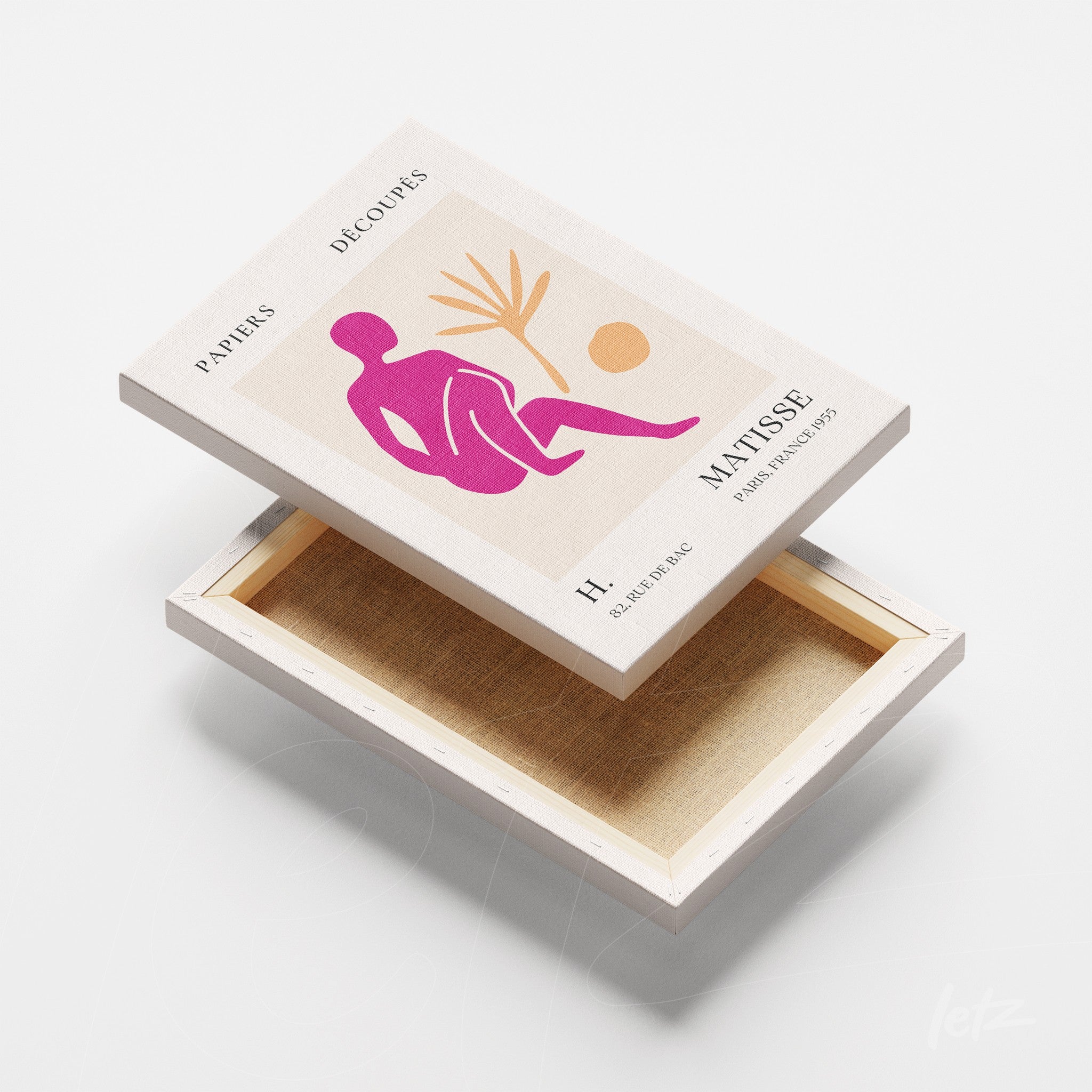 caixa decorativa com arte de recortes de folhas em cores vibrantes e fundo neutro, mostrando imagem estilizada humana