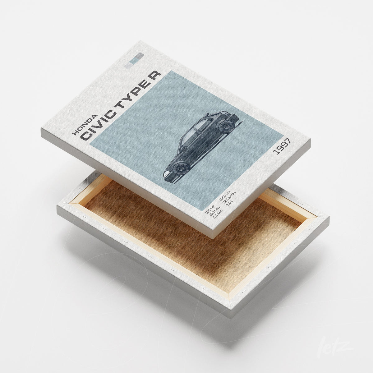 quadro em canvas com ilustração do carro Honda Civic Type R de 1997 em estilo retrô