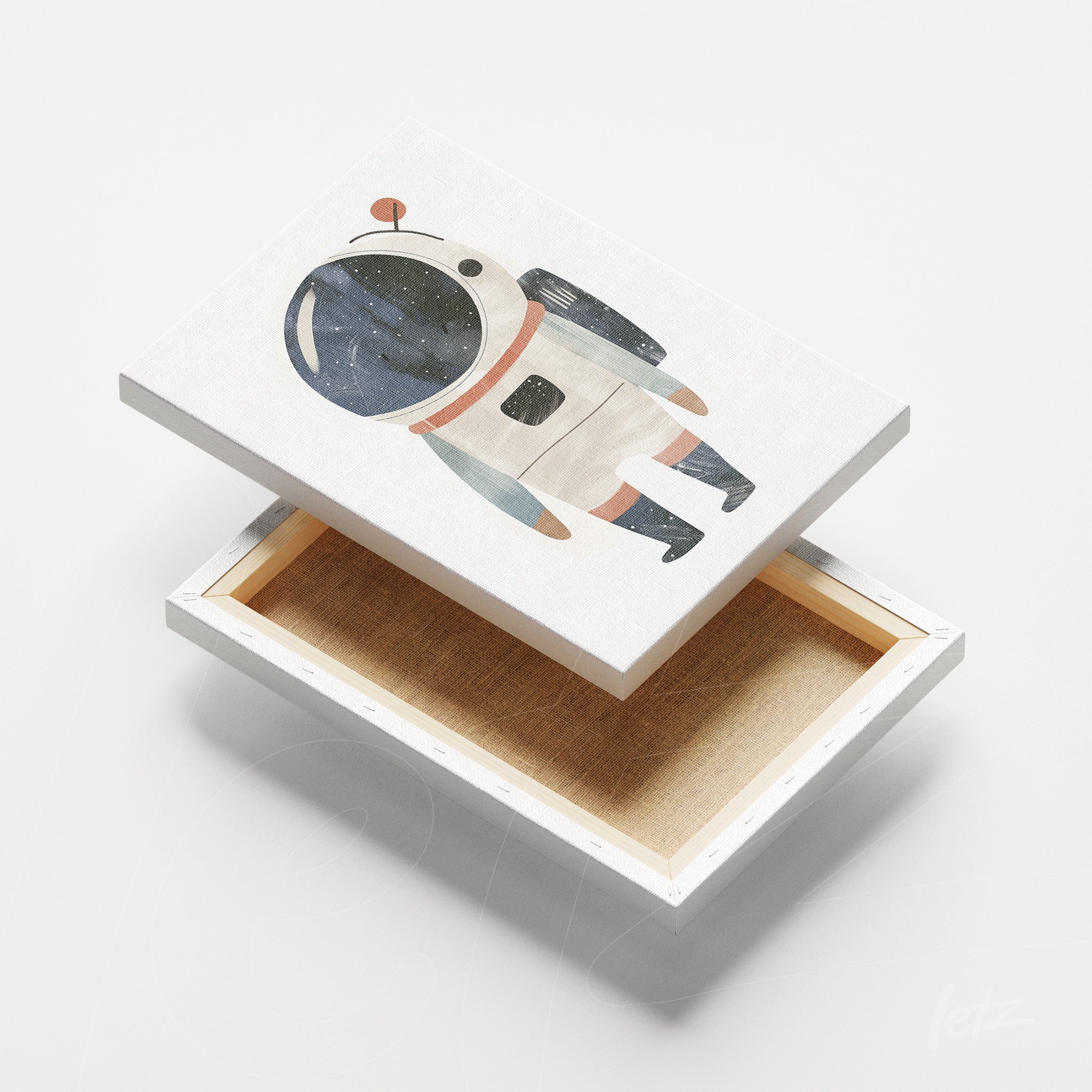 quadro em canvas com ilustração de astronauta com fundo espacial