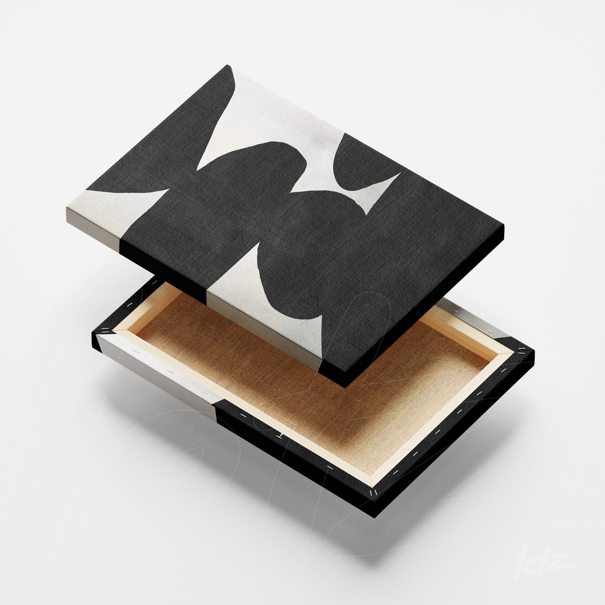 quadro em canvas com design abstrato em preto e branco, moldura fina