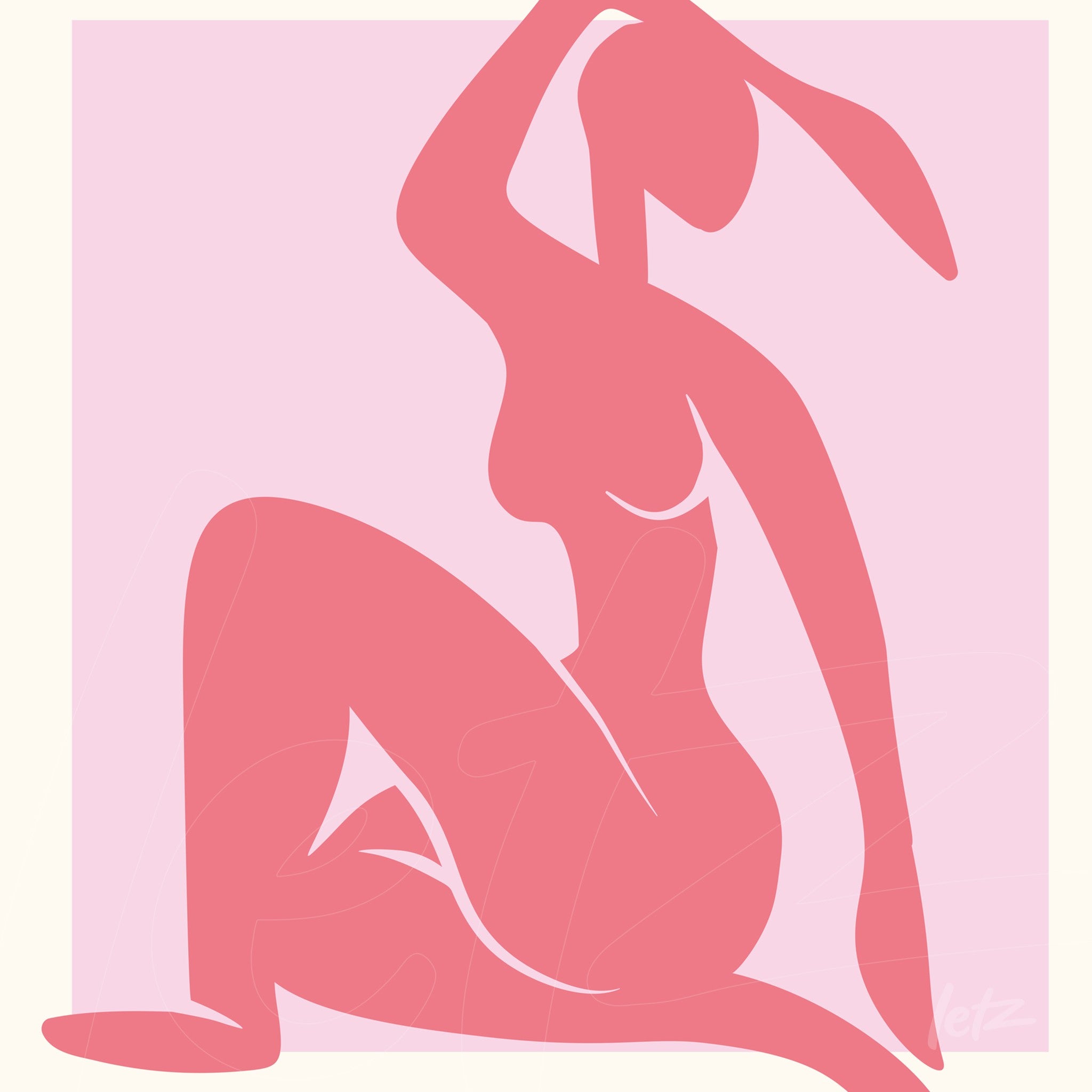 arte abstrata de figura feminina em tom rosa sobre fundo claro