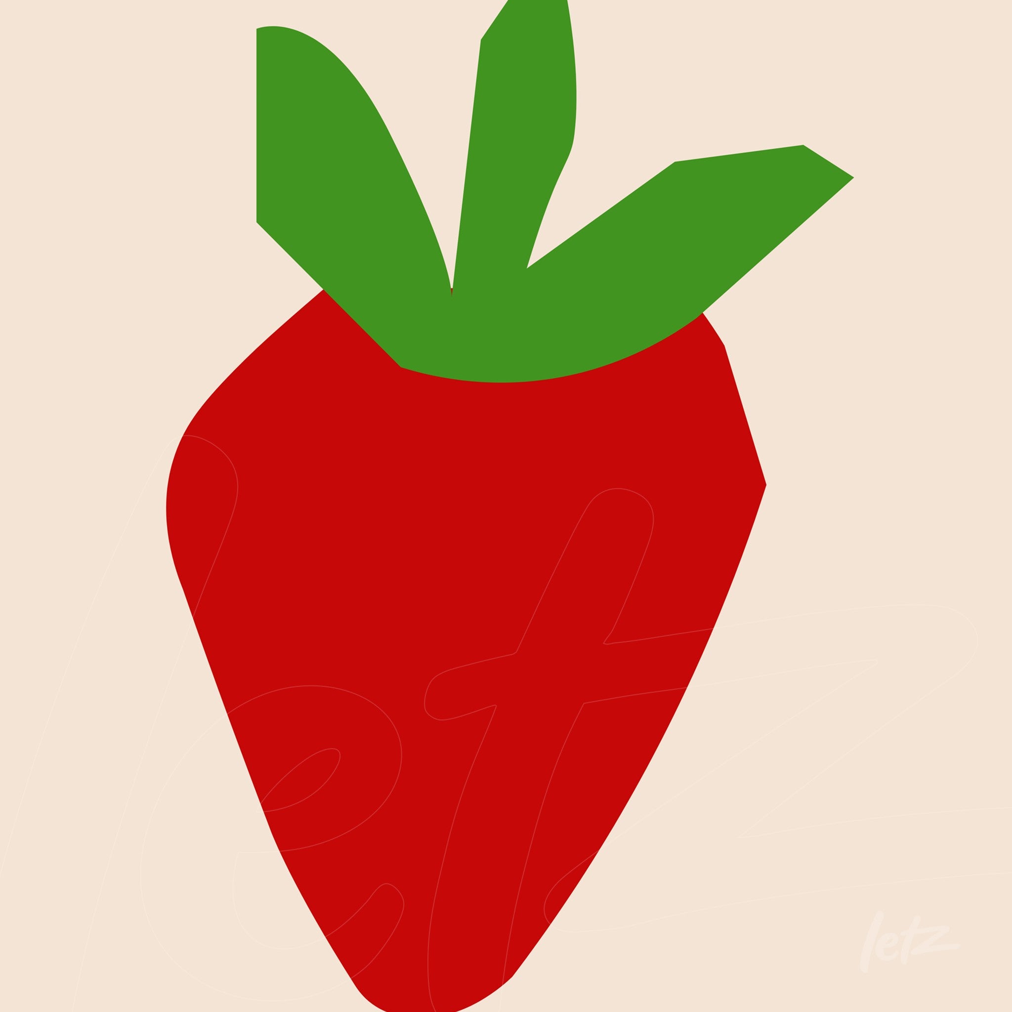 ilustração minimalista de morango com folhagem verde em fundo claro