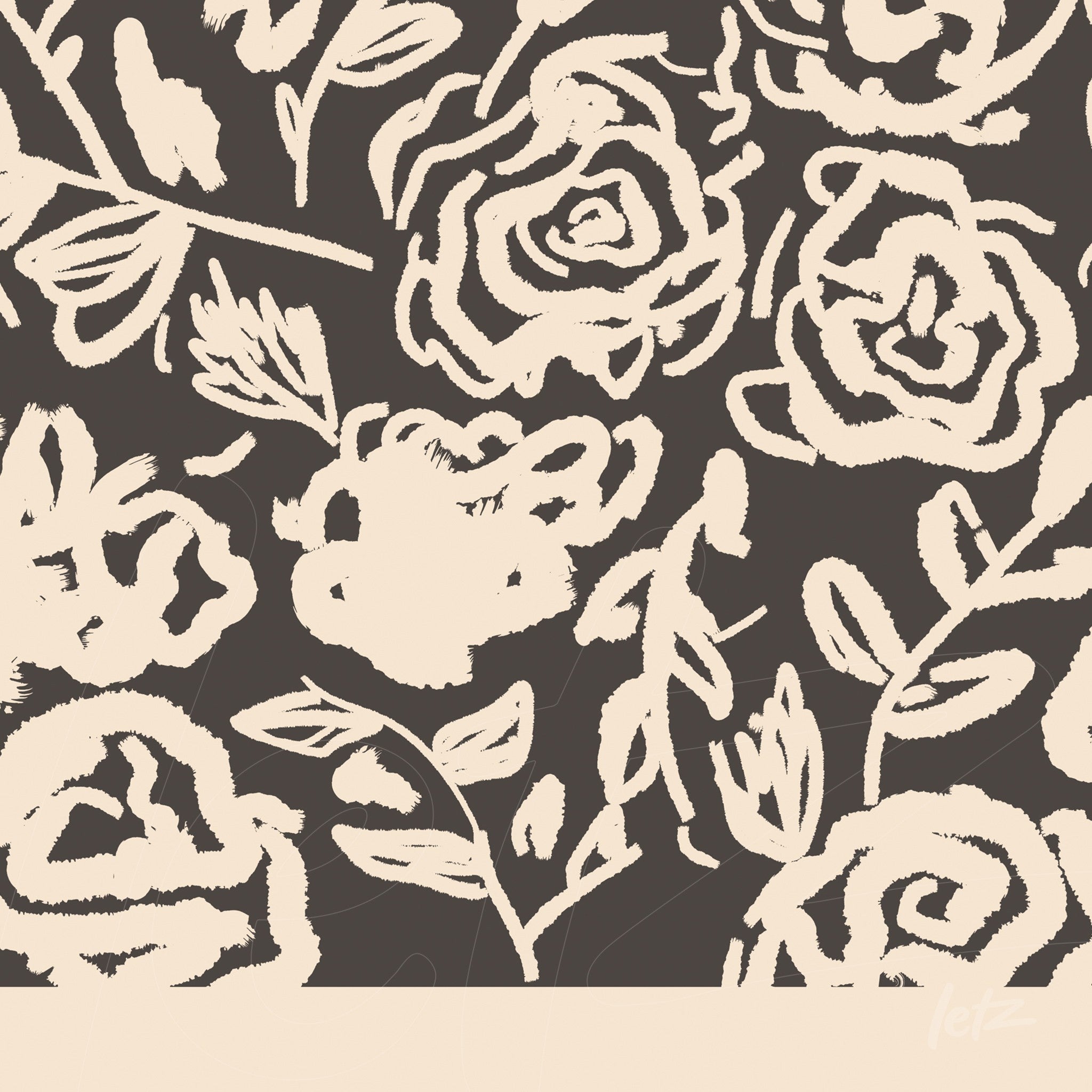 design de quadro com flores em estilo artístico sobre fundo marrom escuro