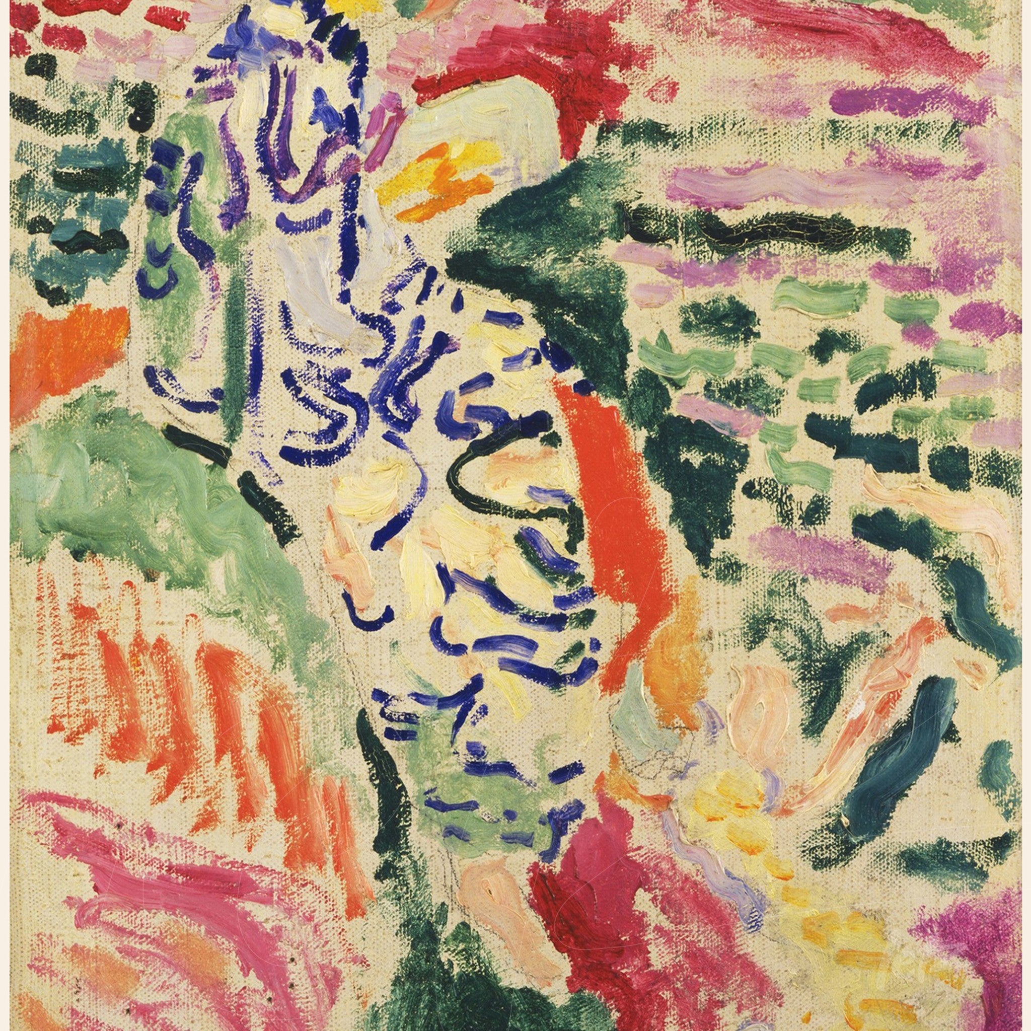 arte abstrata com formas fluidas em tons de rosa, vermelho, verde e azul, fundo texturizado