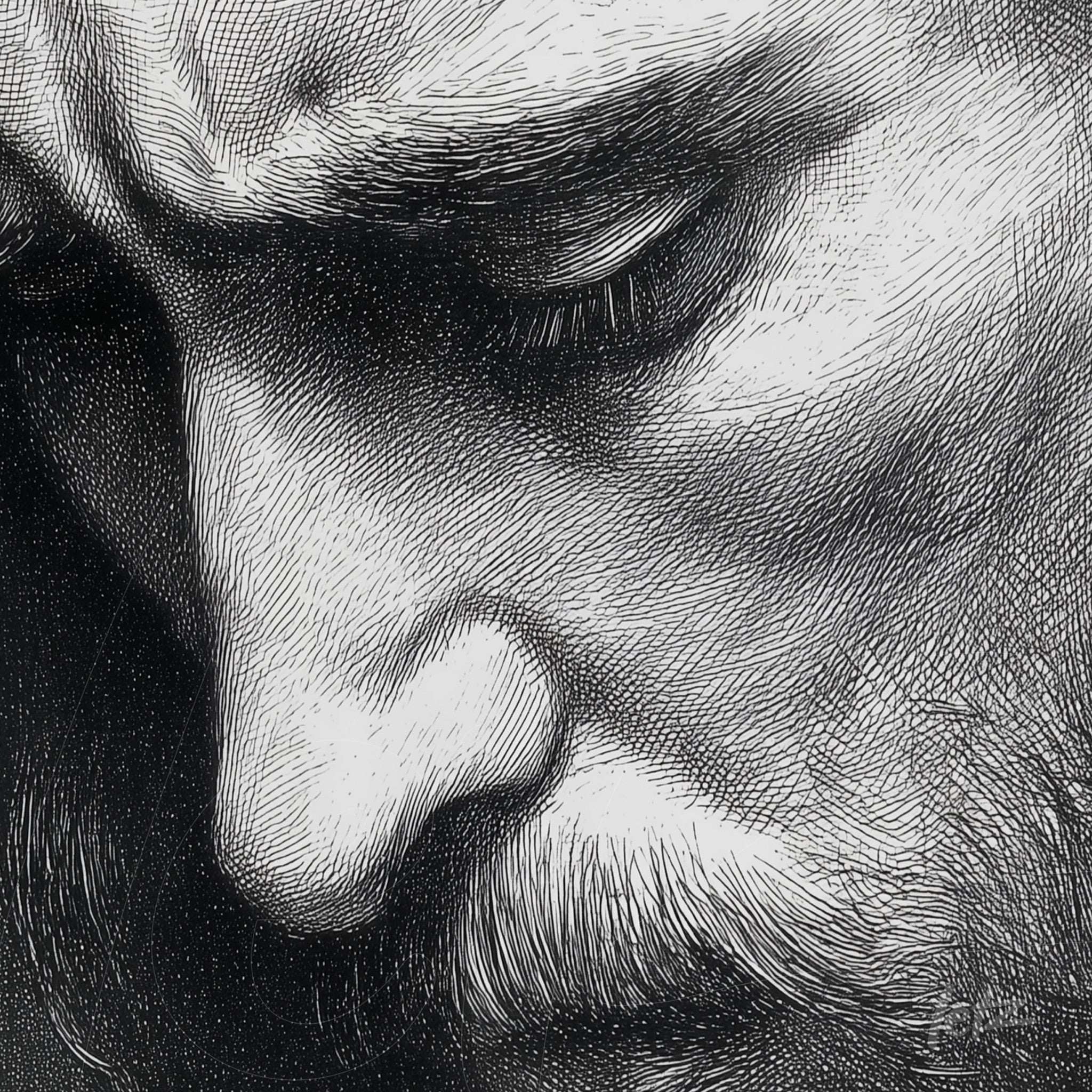 retrato em preto e branco de um homem com expressões faciais profundas e detalhes de texturas na pele