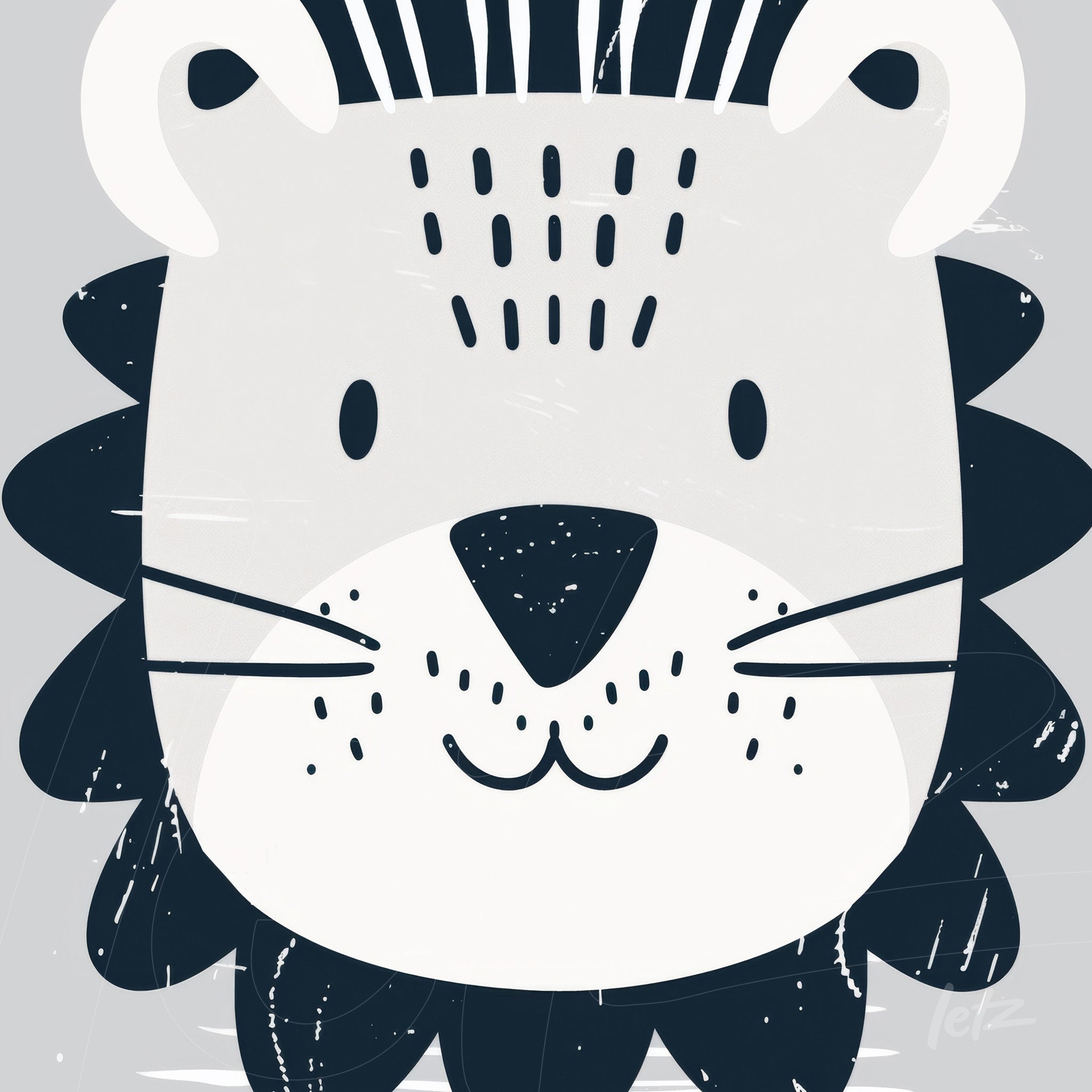 arte digital com a ilustração de um leão estilizado em tons de cinza e azul