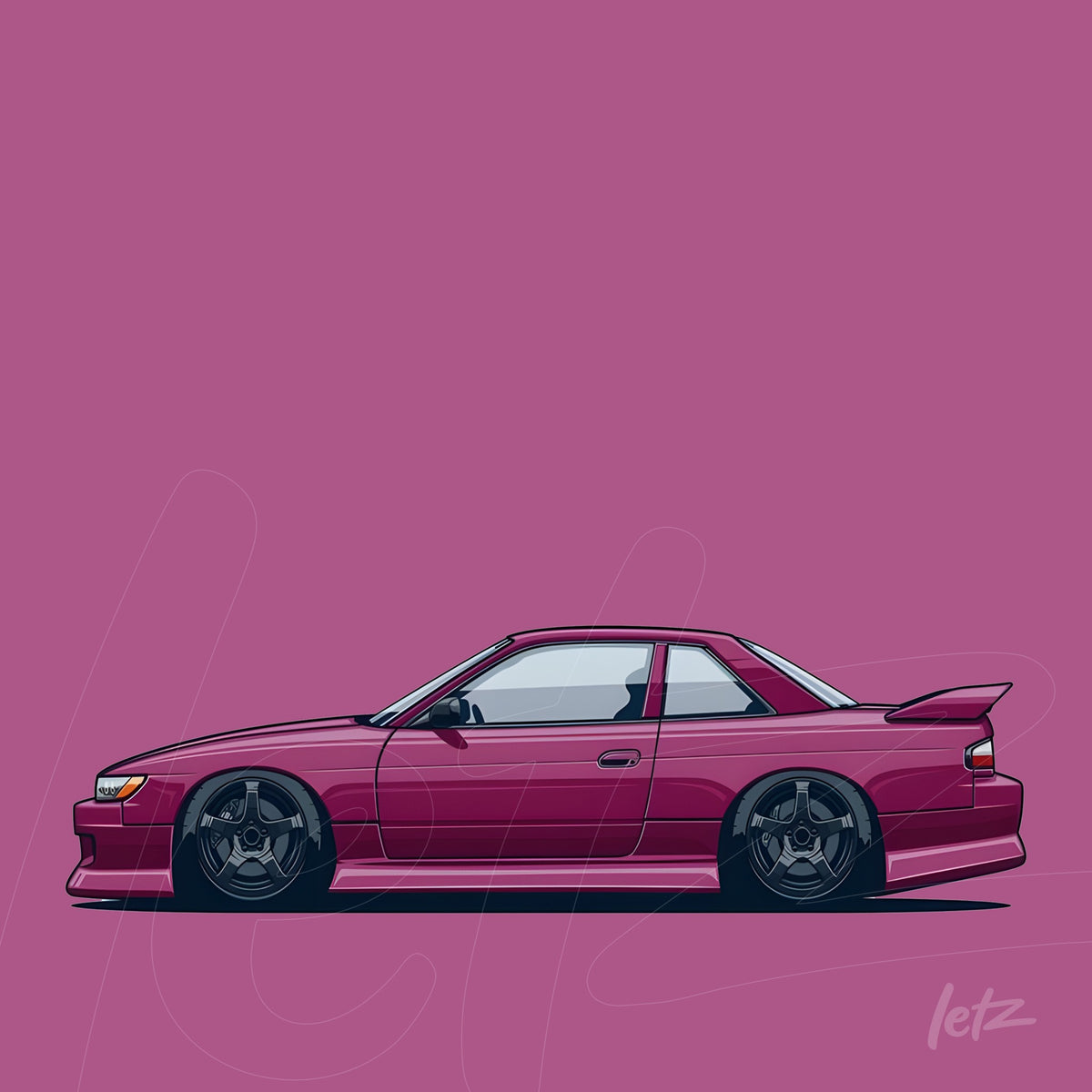 arte digital de carro esportivo estilo ilustração com fundo roxo