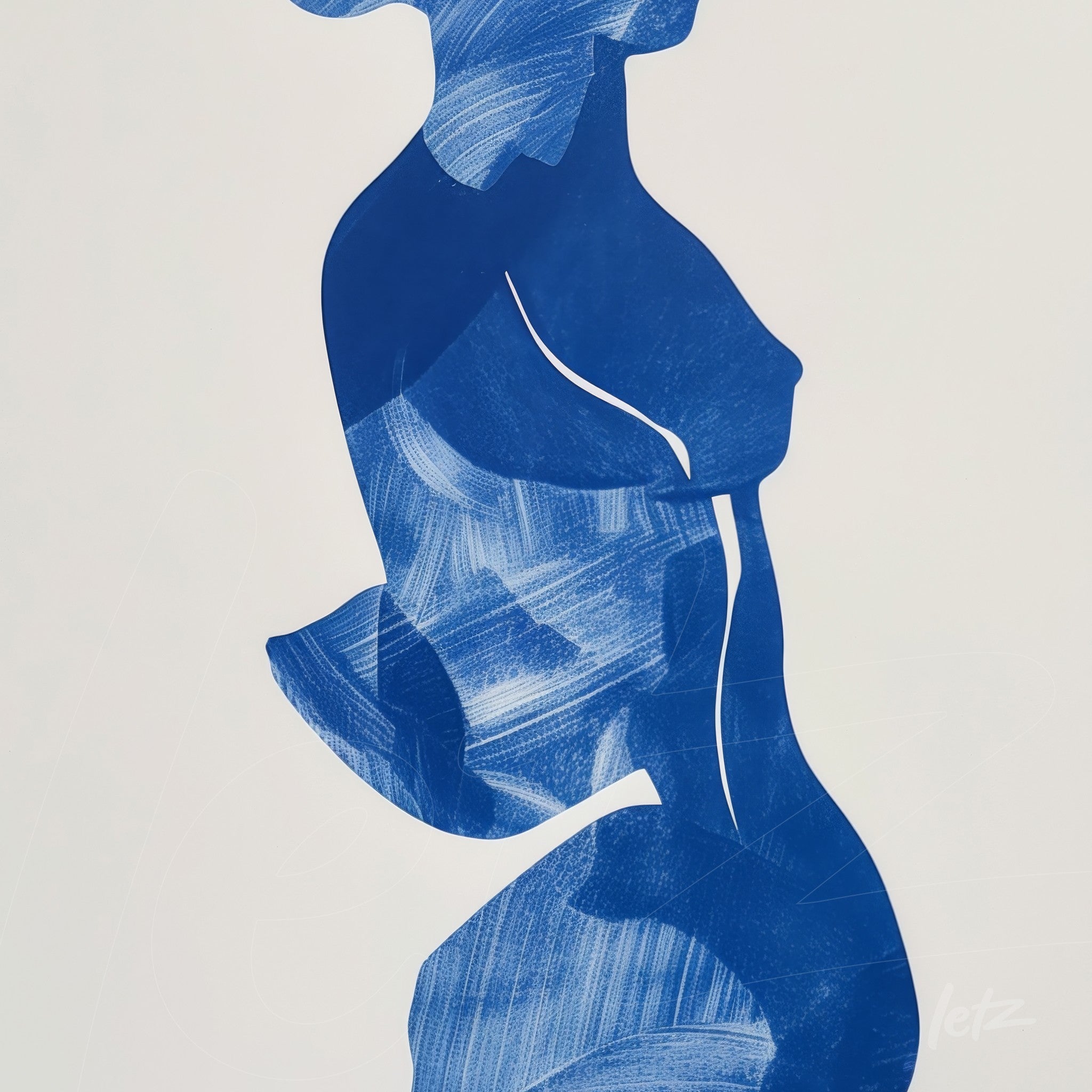 arte digital minimalista de figura feminina em azul sobre fundo branco