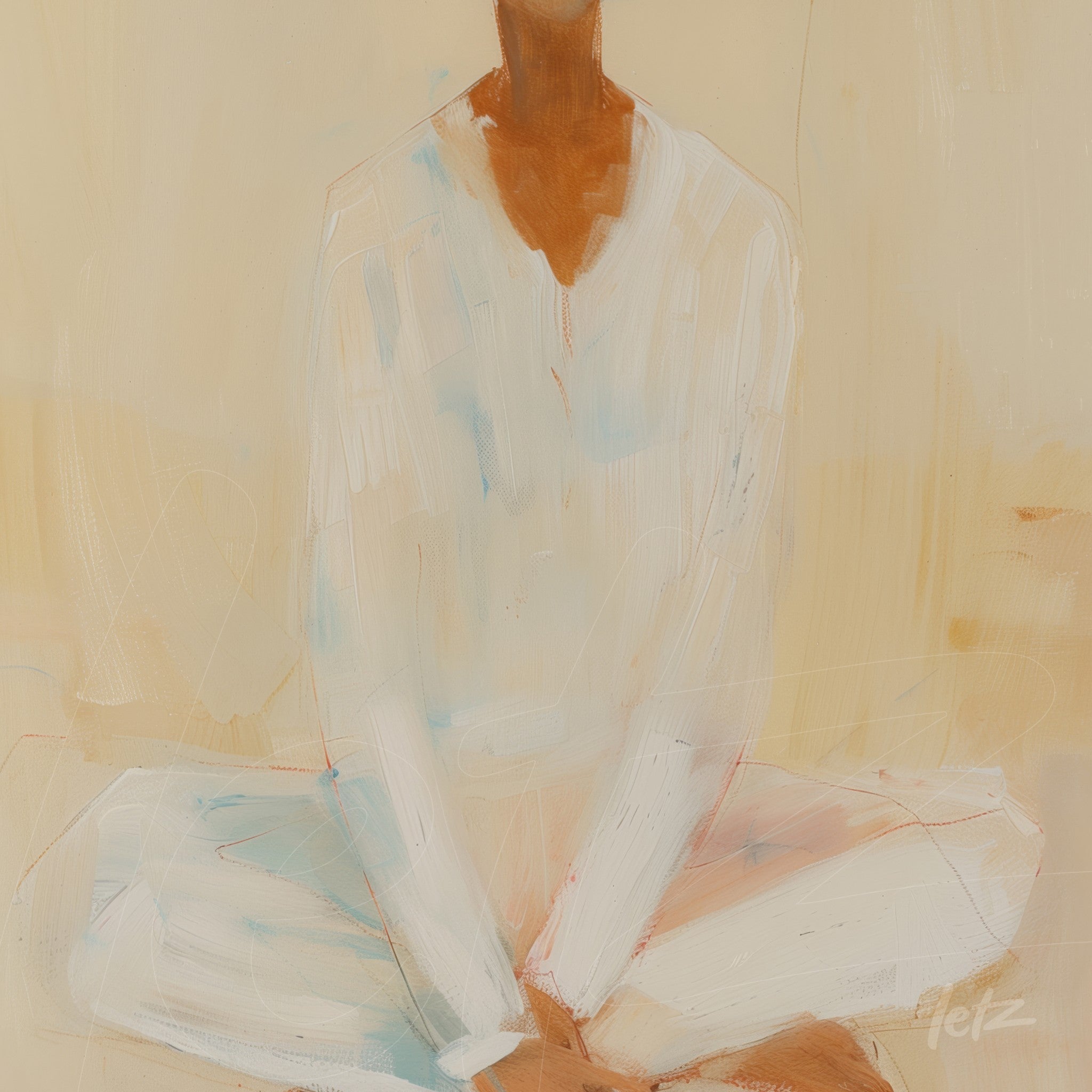 arte abstrata de figura humana sentada em posição de meditação com fundo suave