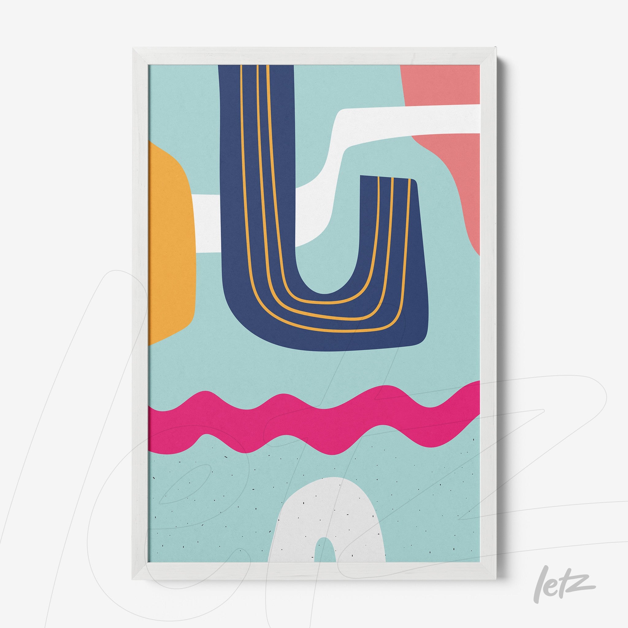 ```json
{
"alt": "quadro boho com formas abstratas coloridas e moldura branca",
"alt_en": "boho style art with colorful abstract shapes and white frame"
}
```