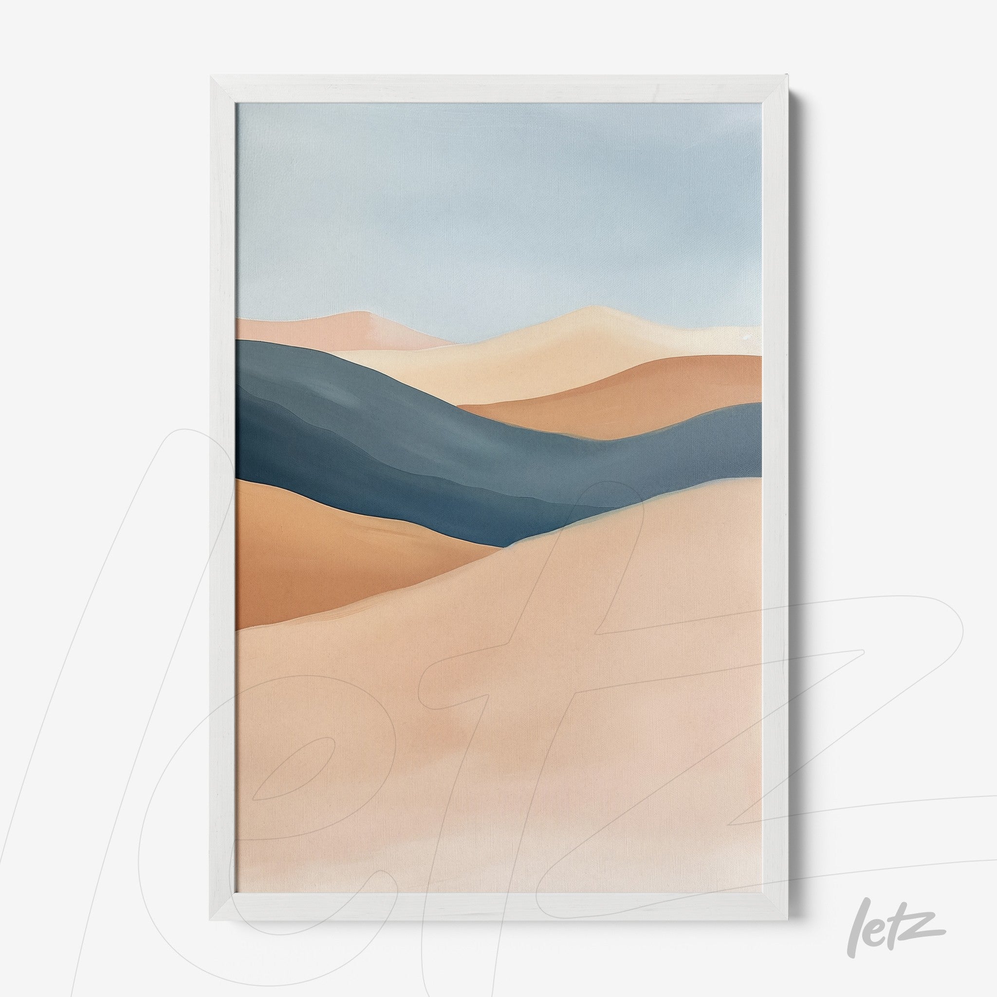 quadro com arte abstrata de paisagem em tons terrosos e moldura branca