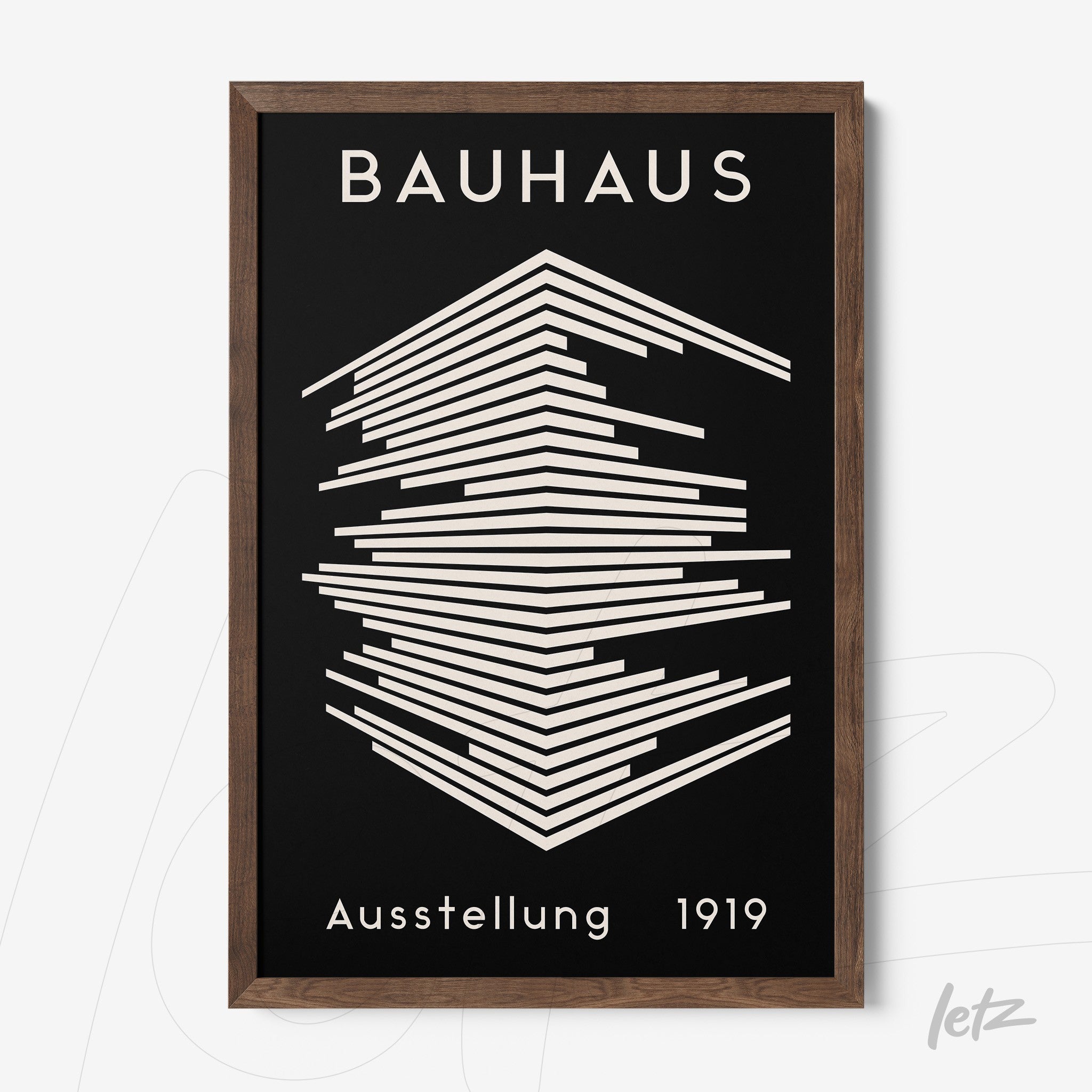 arte geométrica do movimento Bauhaus de 1919 com moldura de madeira escura