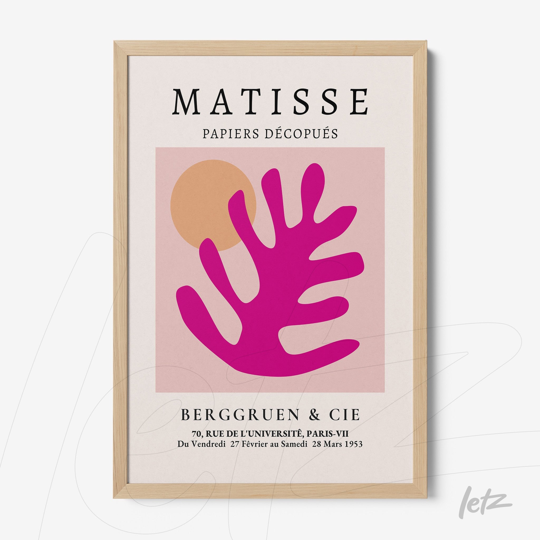 quadro com arte moderna de folhas em cores vibrantes, moldura de madeira clara