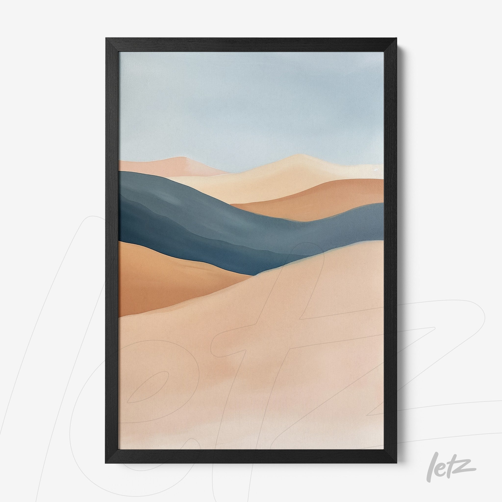 quadro com arte abstrata de paisagens em tons terrosos e moldura preta