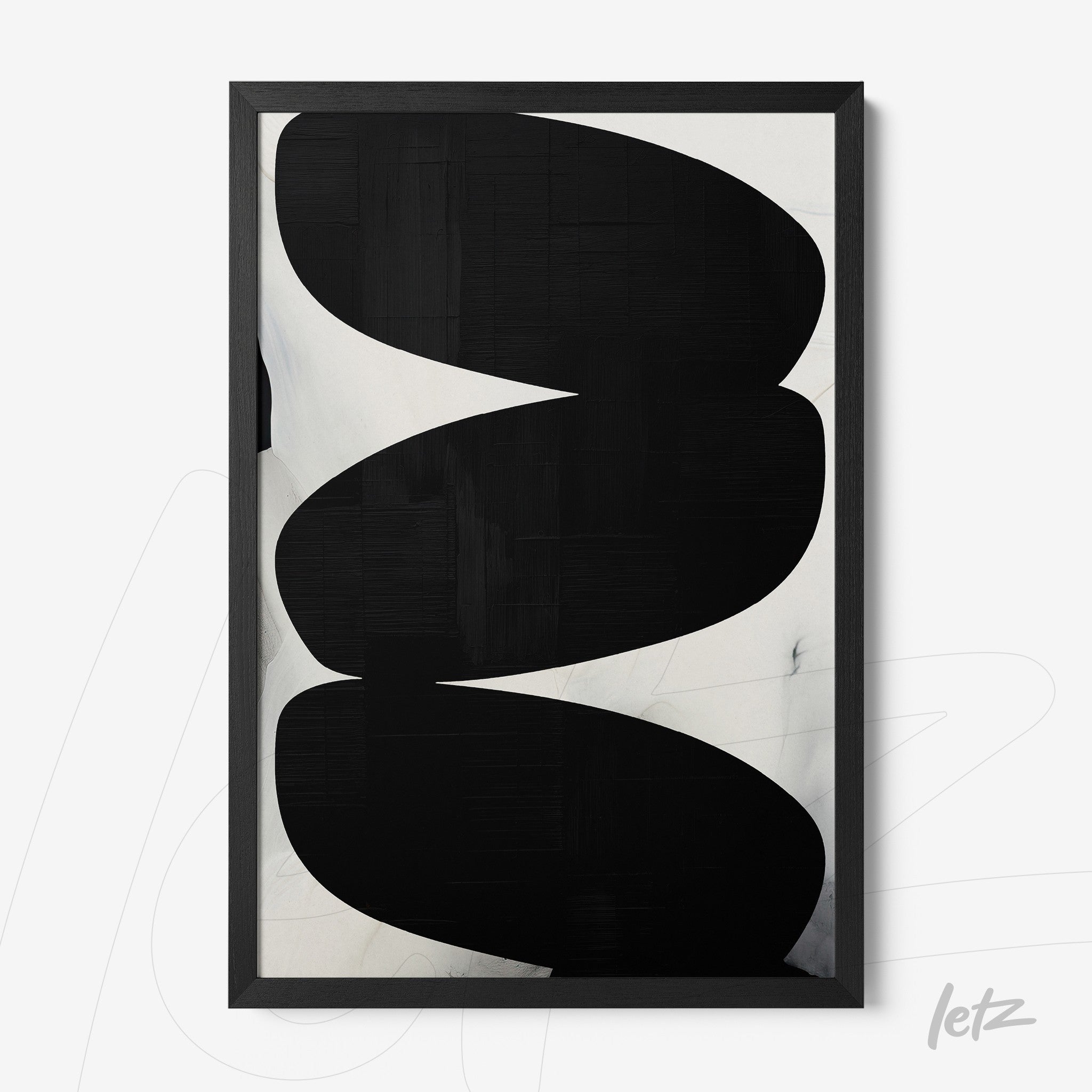 quadro com arte abstrata em preto e branco em moldura preta