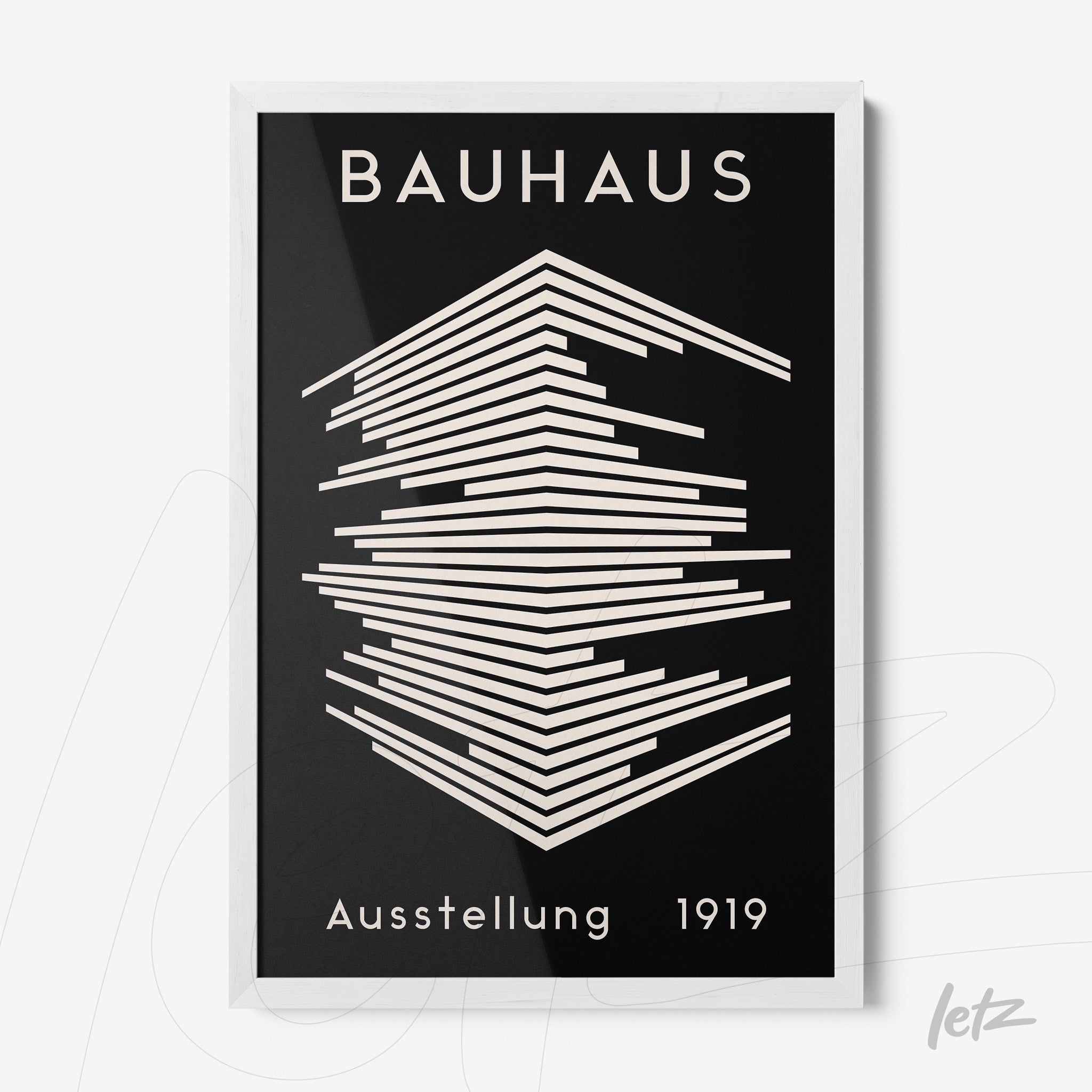 quadro com ilustração geométrica no estilo Bauhaus em moldura branca