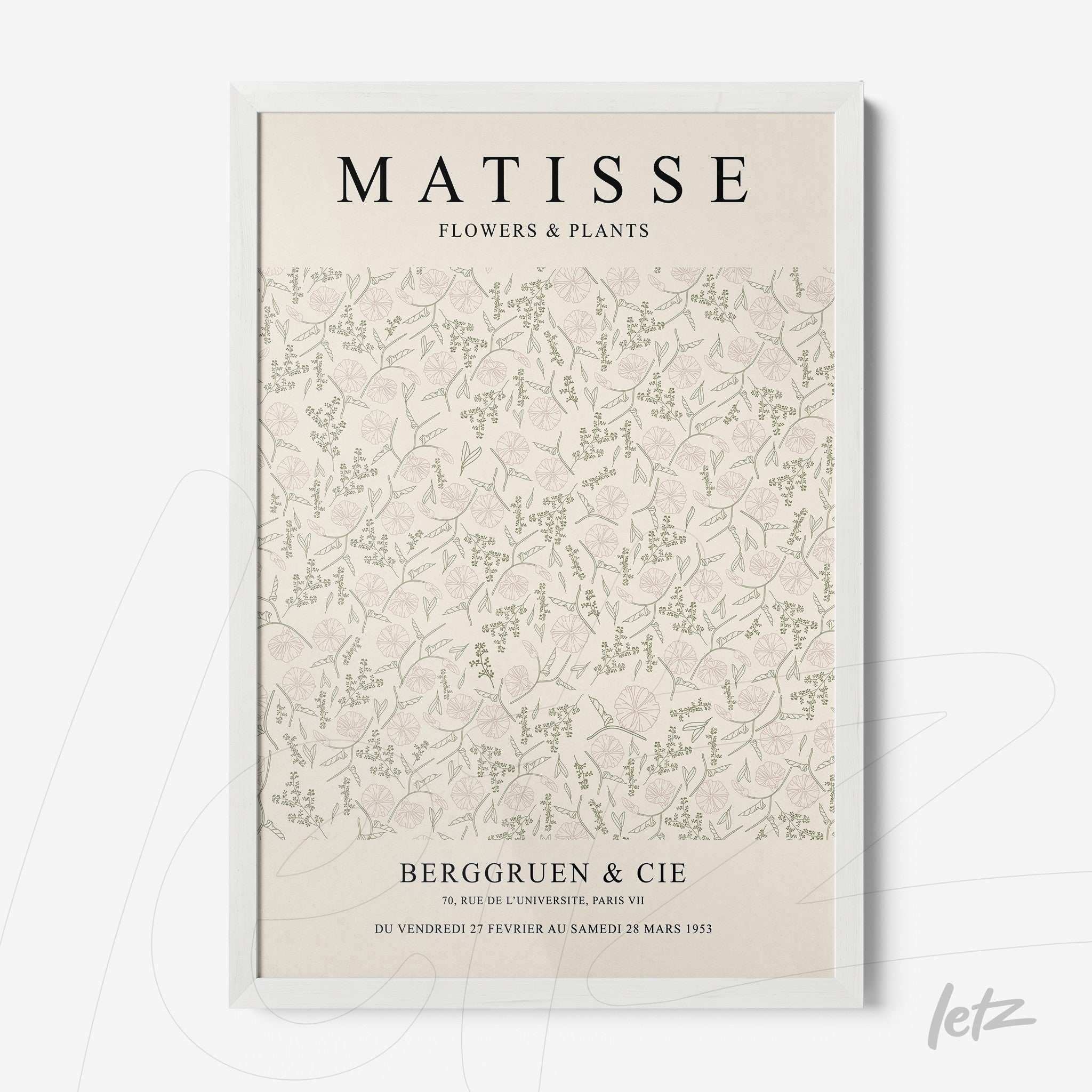 quadro com arte floral inspirada em Matisse em moldura branca