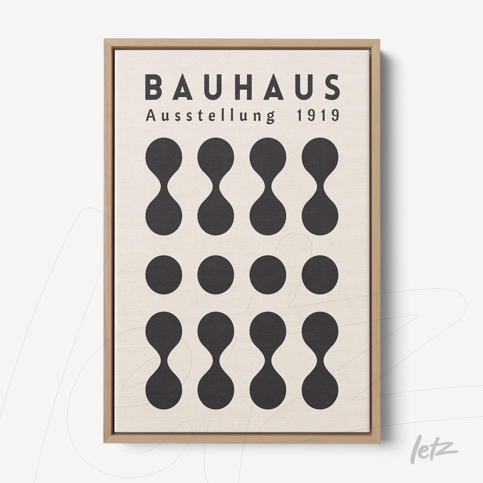 impressão em pôster com design minimalista inspirado na Bauhaus de 1919 em moldura clara