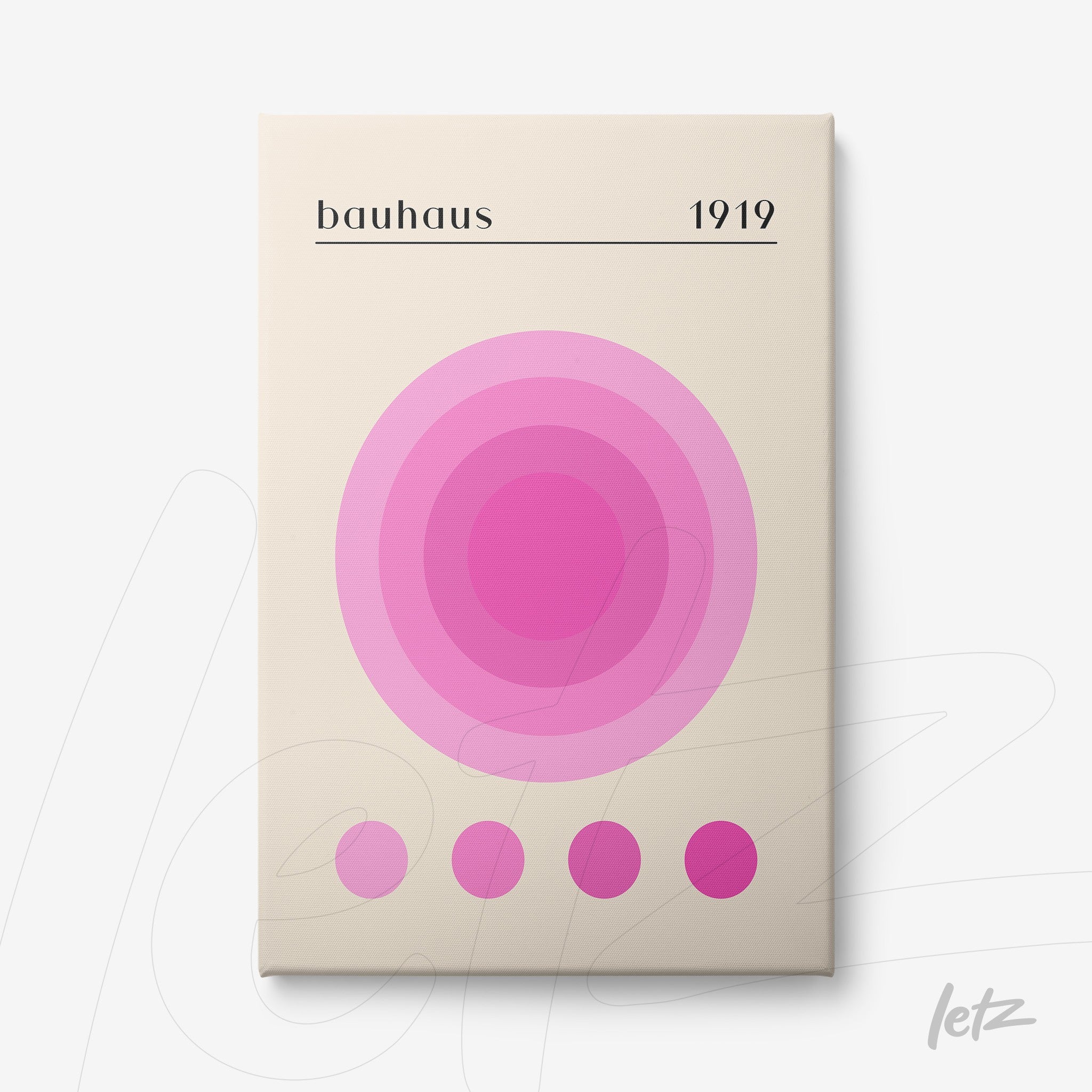 tela em canvas com círculos concêntricos em tons de rosa estilo Bauhaus de 1919