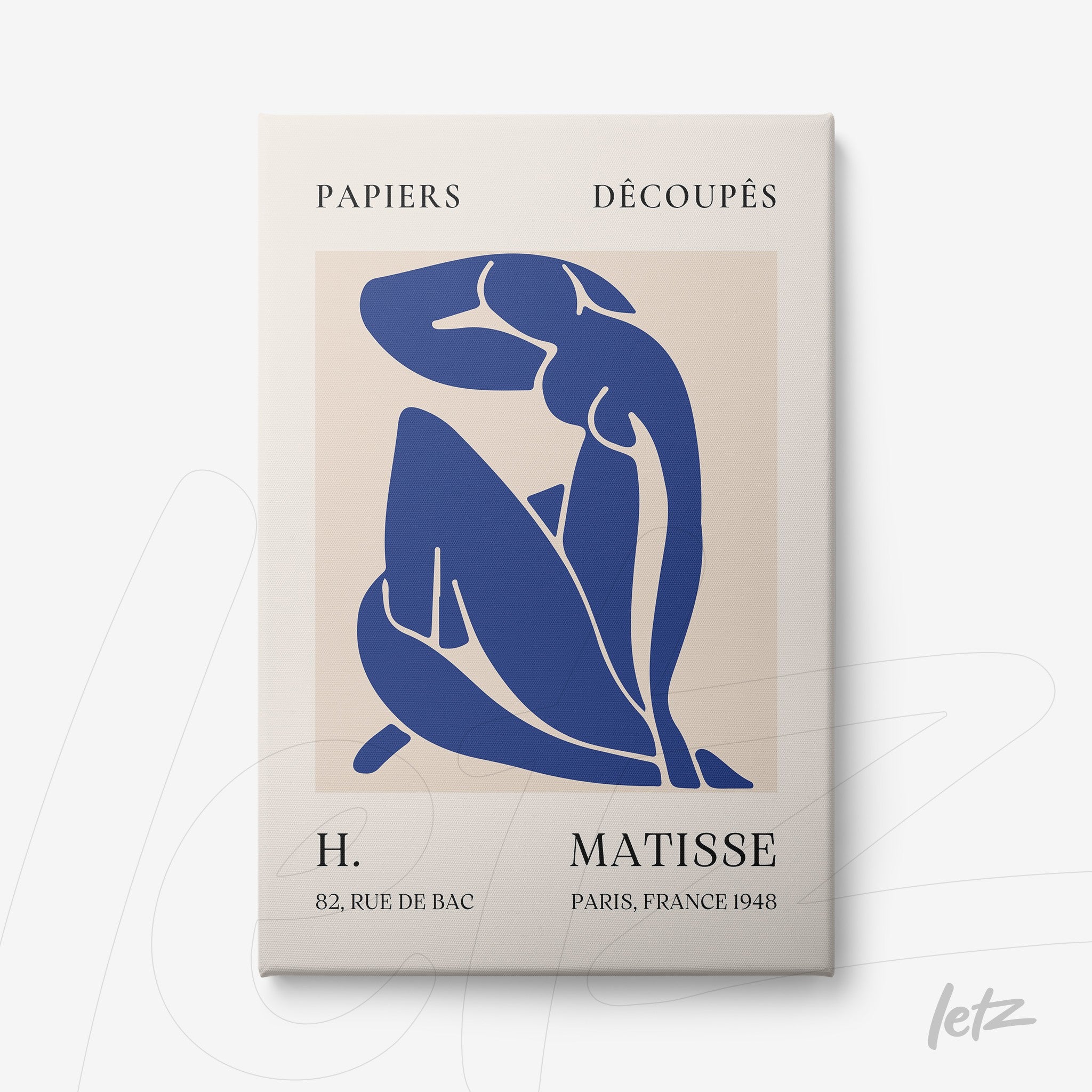 quadros decorativos apresentando a arte recortada de Henri Matisse em fundo neutro com moldura branca