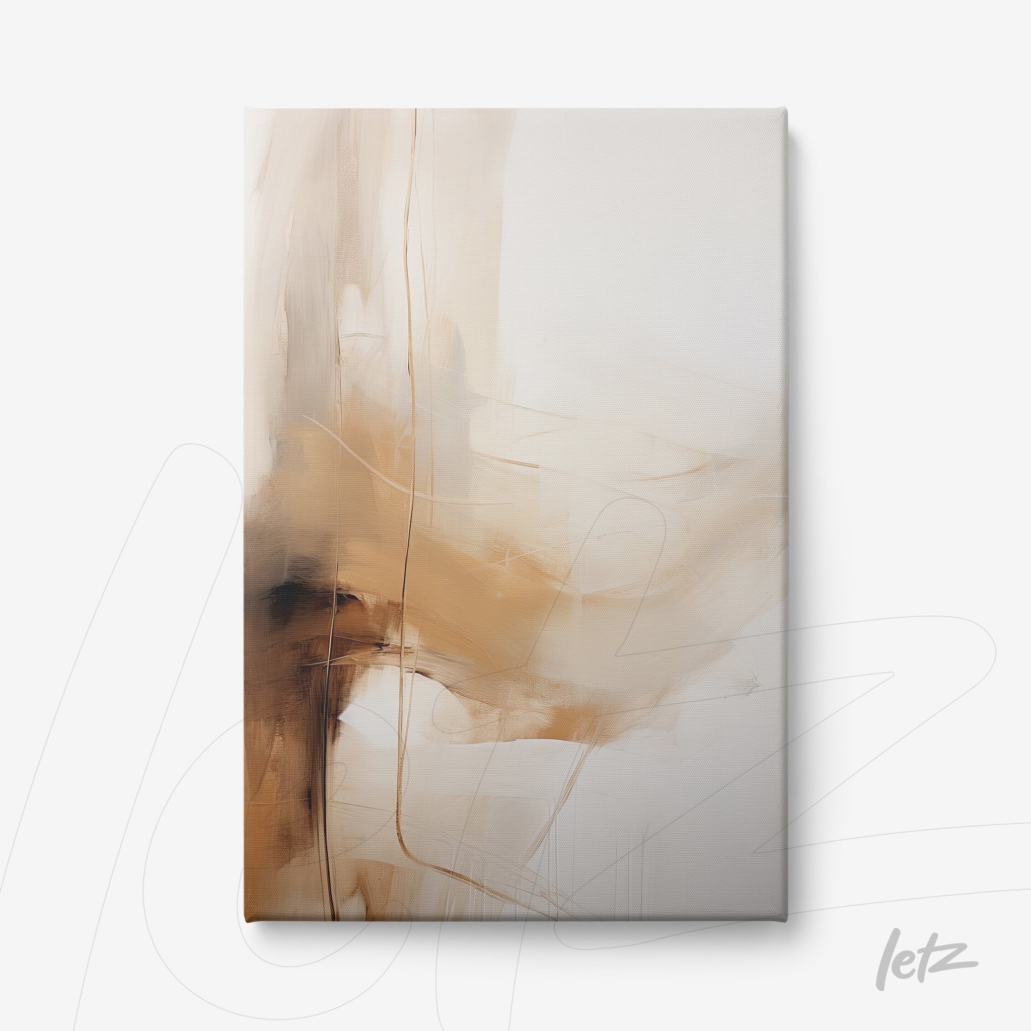 quadro em canvas com arte abstrata em tons de bege e marrom com estilo minimalista