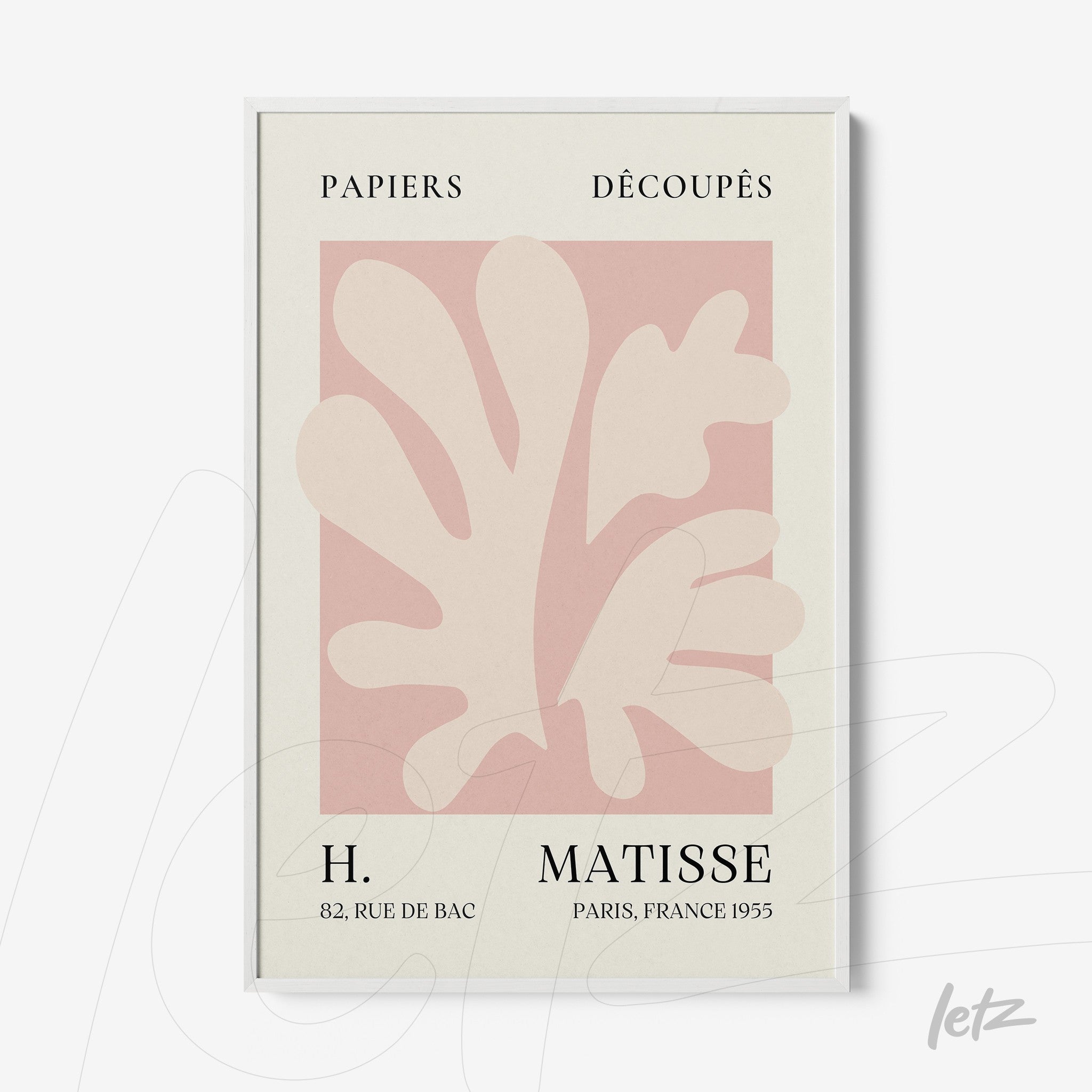 quadro com arte moderna de folhas em tons pastel com moldura branca