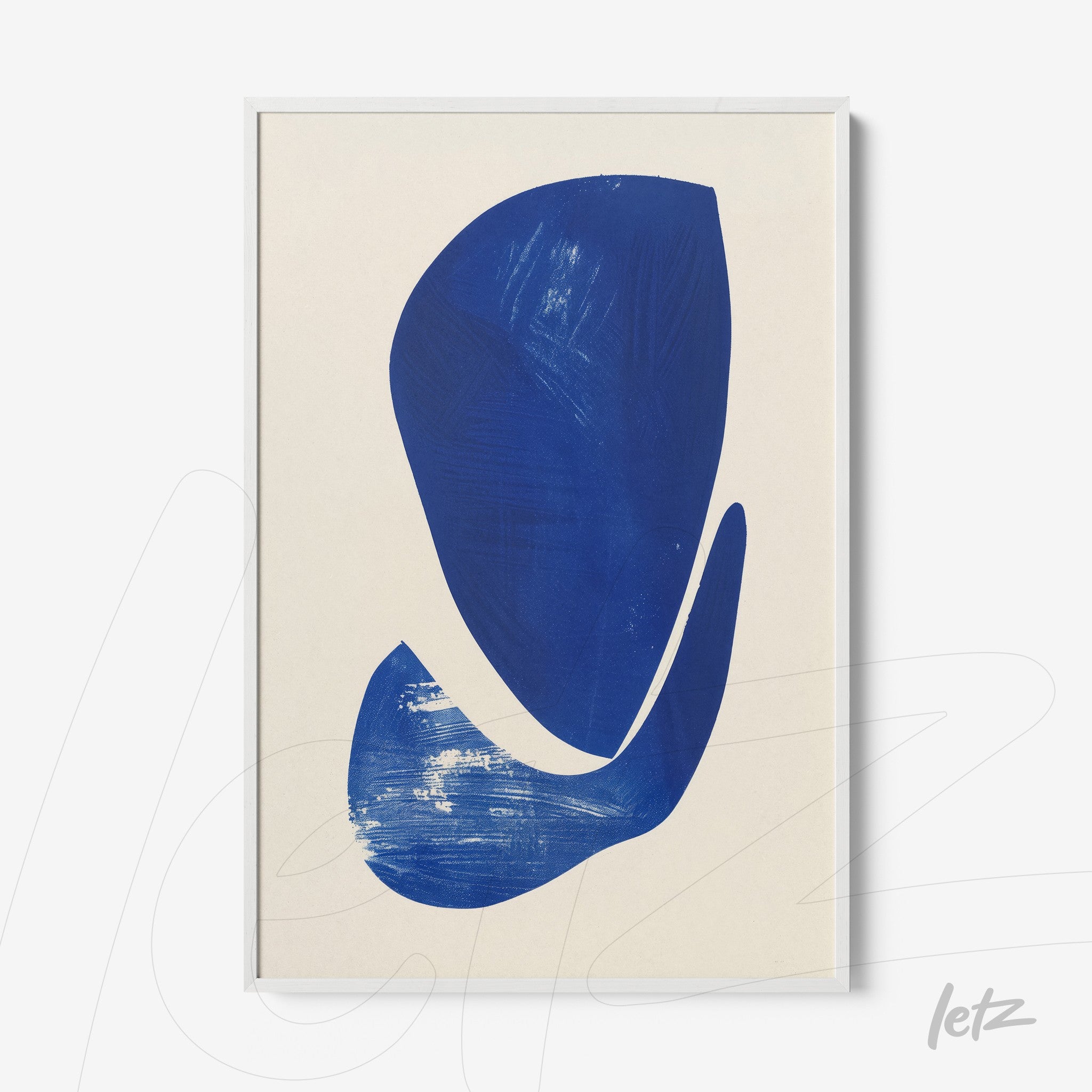 quadro com arte abstrata em azul profundo em moldura branca