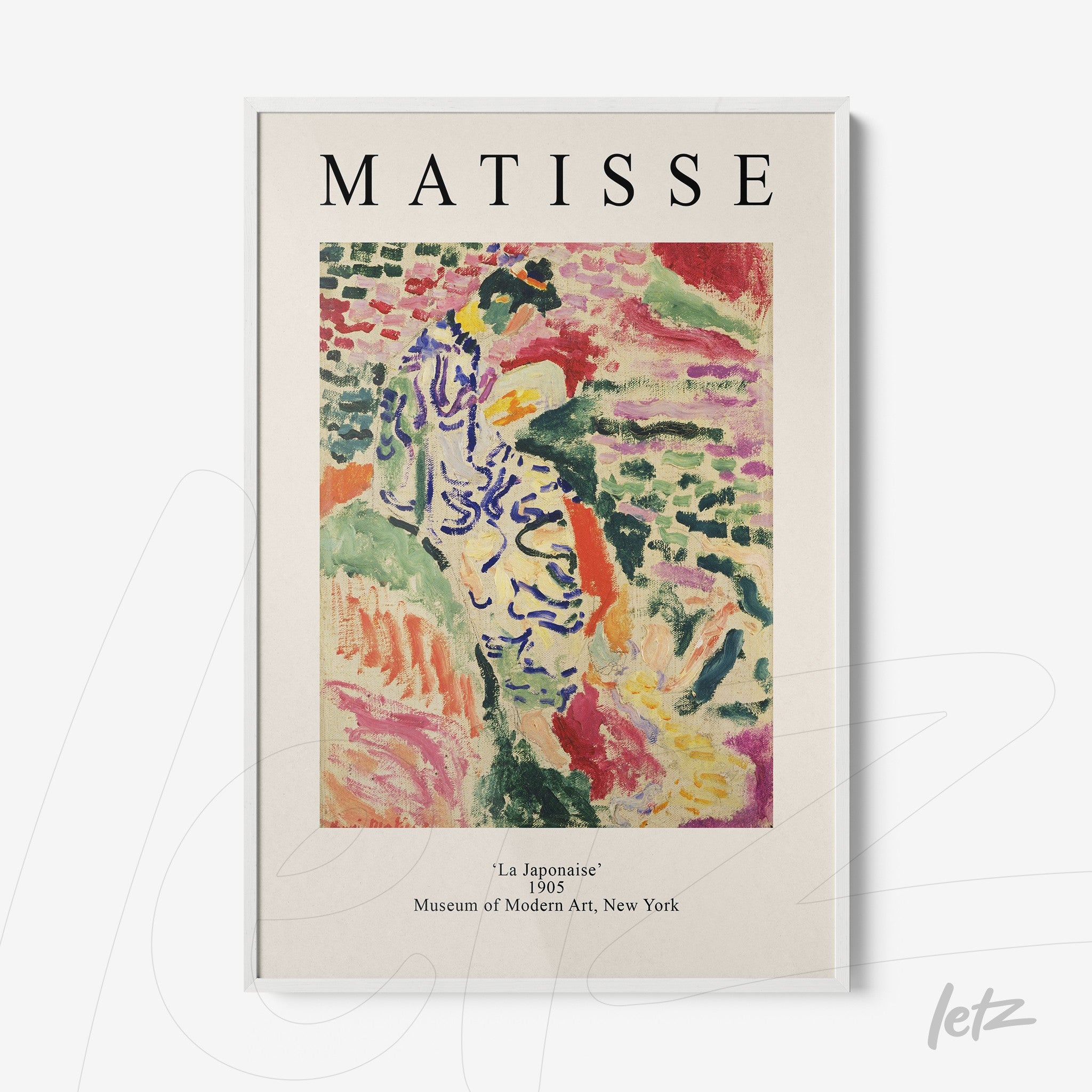quadro com reprodução da obra 'La Japonaise' de Matisse em moldura branca