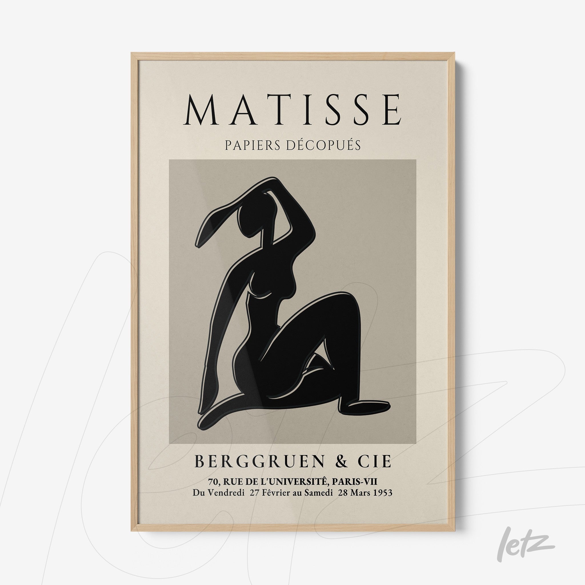 quadro com arte recortada de Matisse em moldura de madeira clara