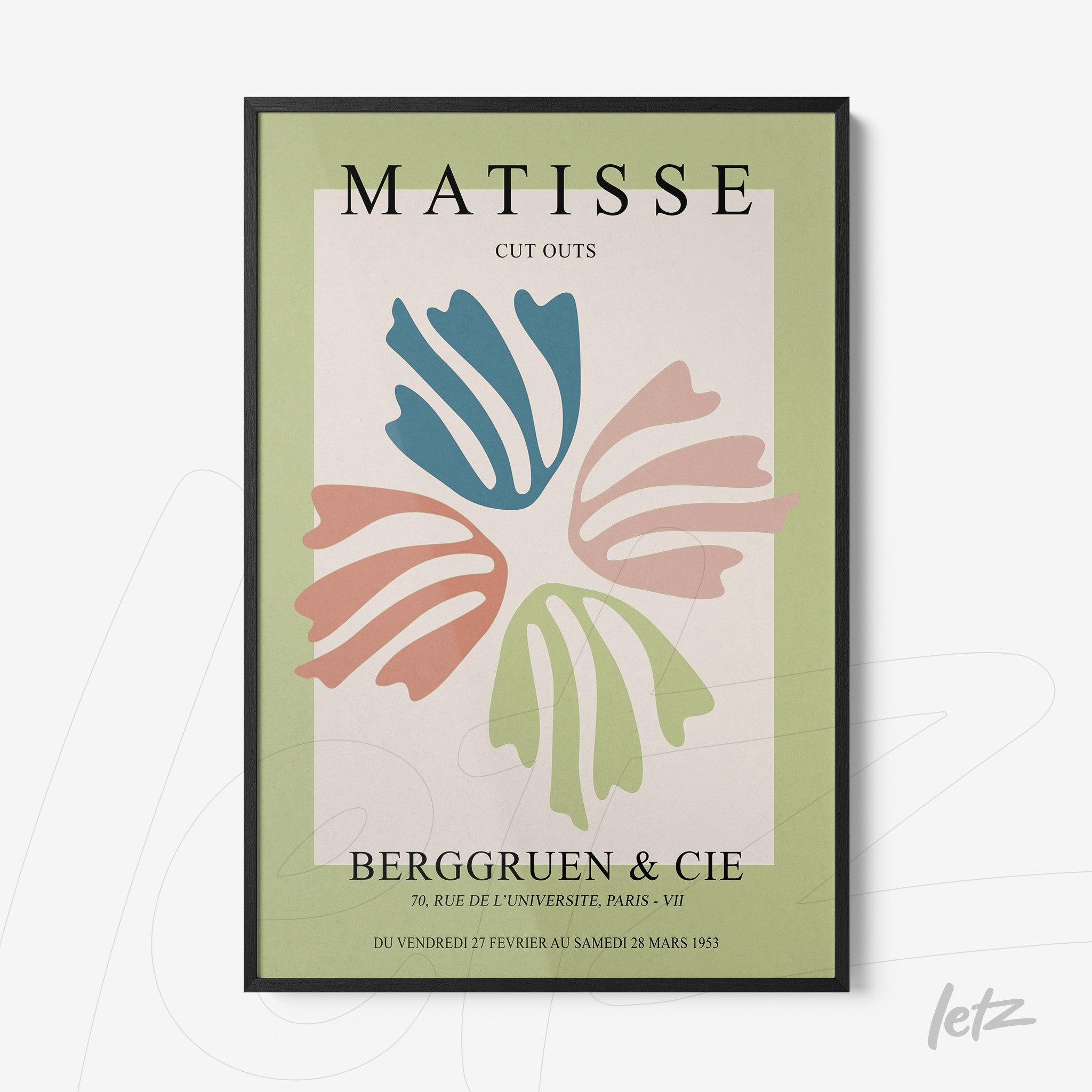 quadro decorativo com arte moderna inspirada em Matisse em moldura preta