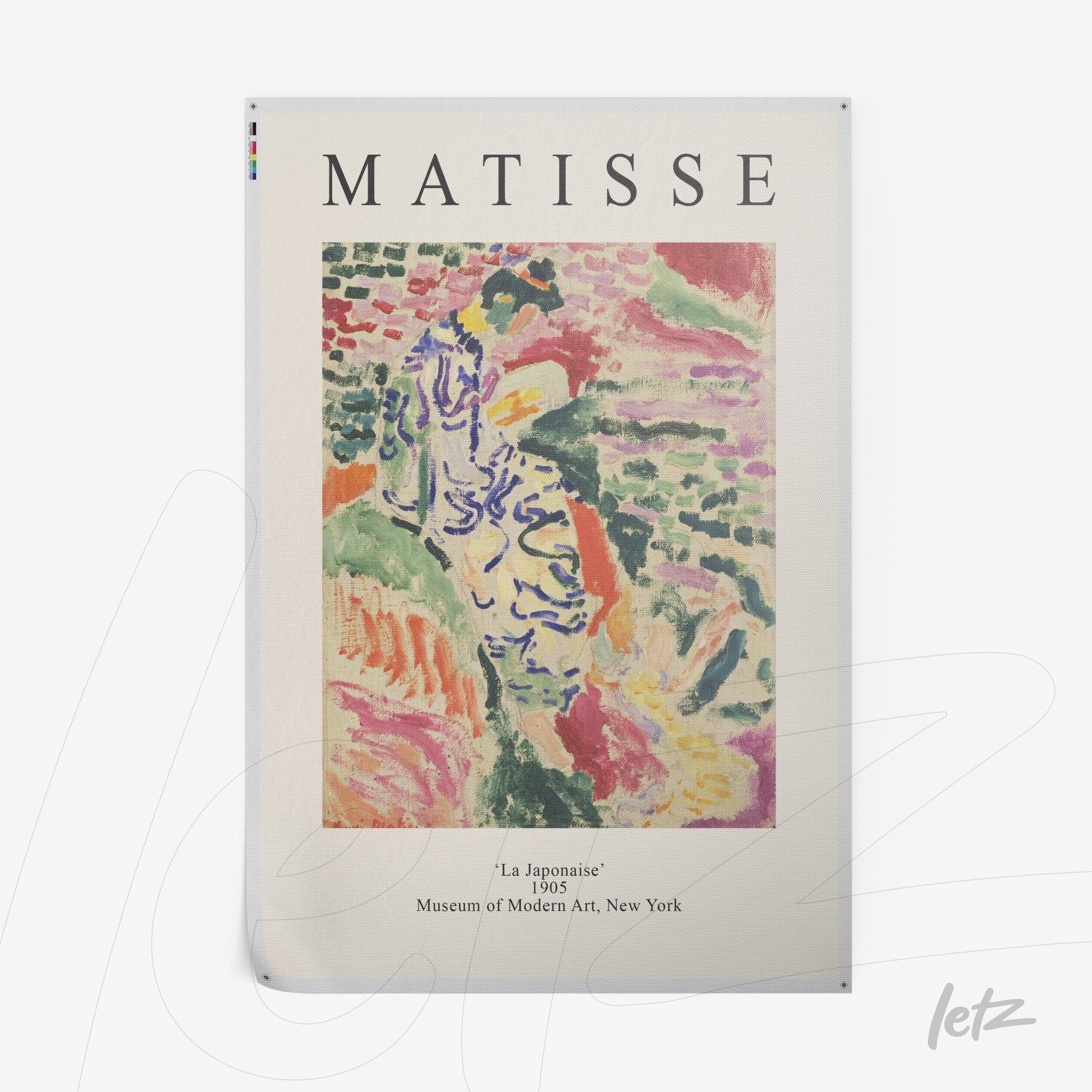 quadro com arte de Matisse 'La Japonaise' de 1905 em estilo vibrante e cores suaves