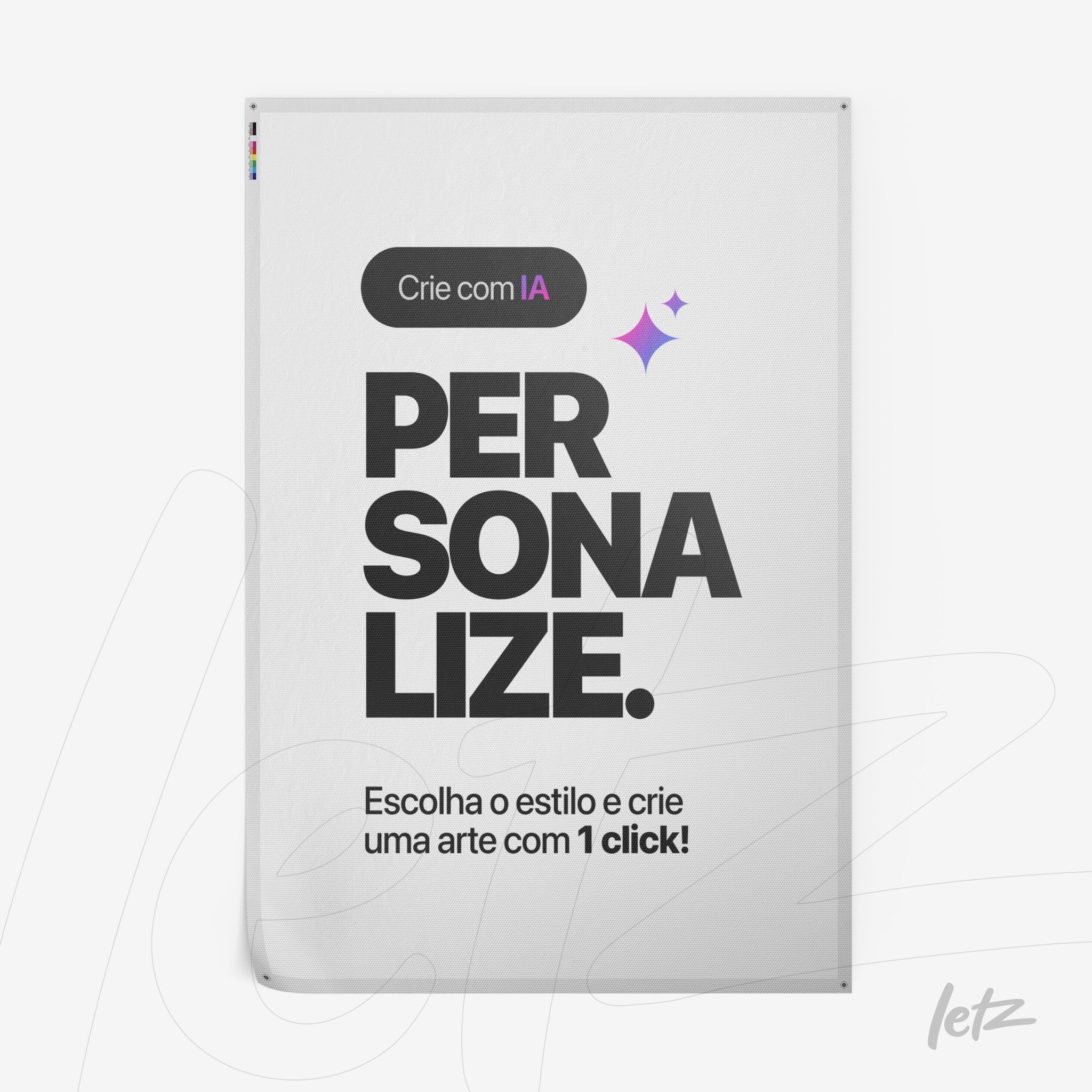 pôster impresso com design moderno e letras grandes em preto sobre fundo branco