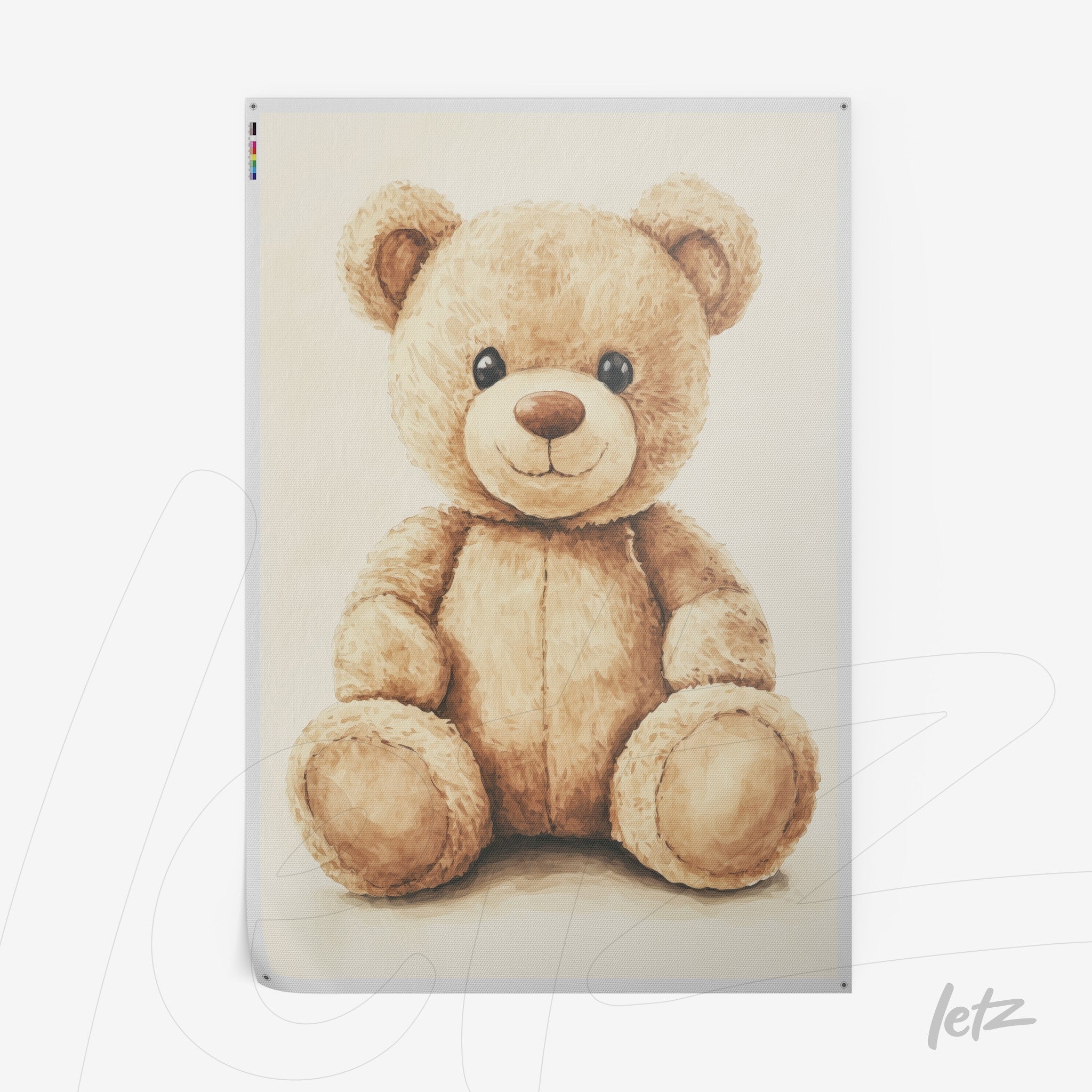 imagem de urso de pelúcia desenhado em estilo aquarela com fundo neutro