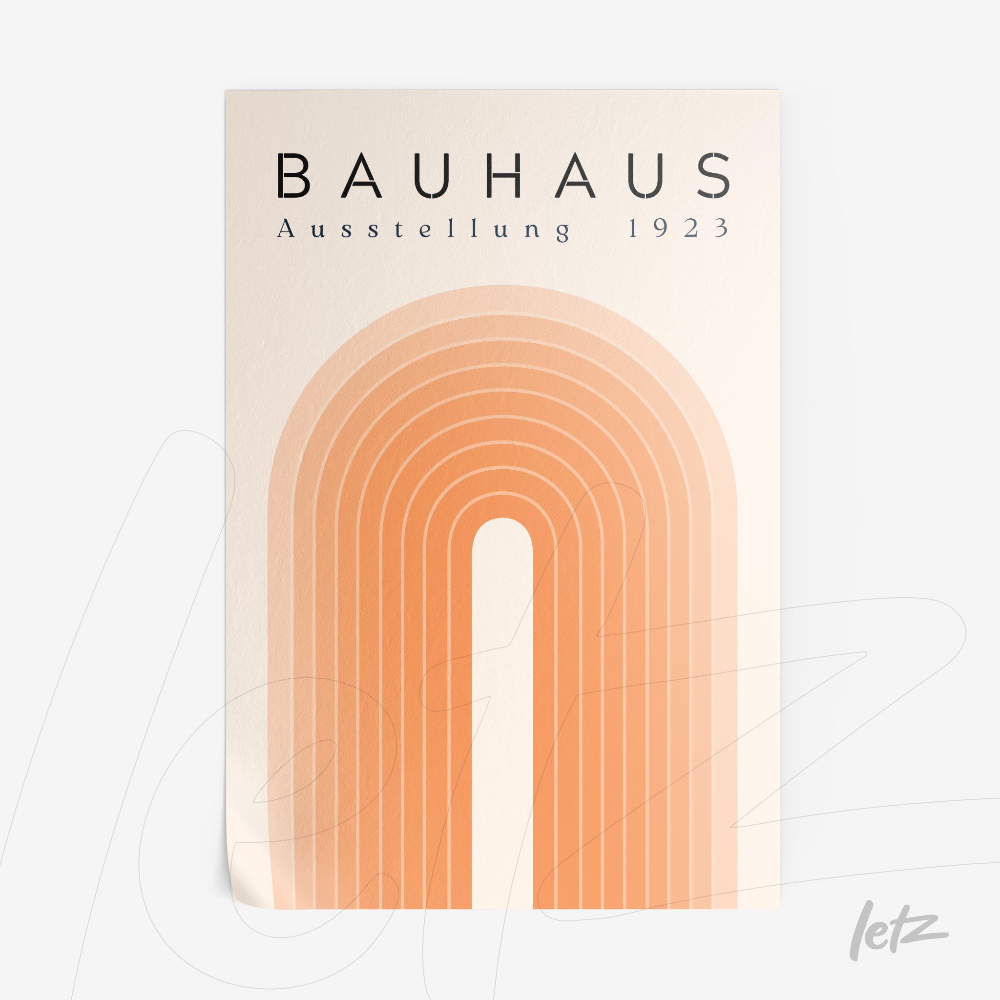 pôster com design Bauhaus de arco em tons de laranja