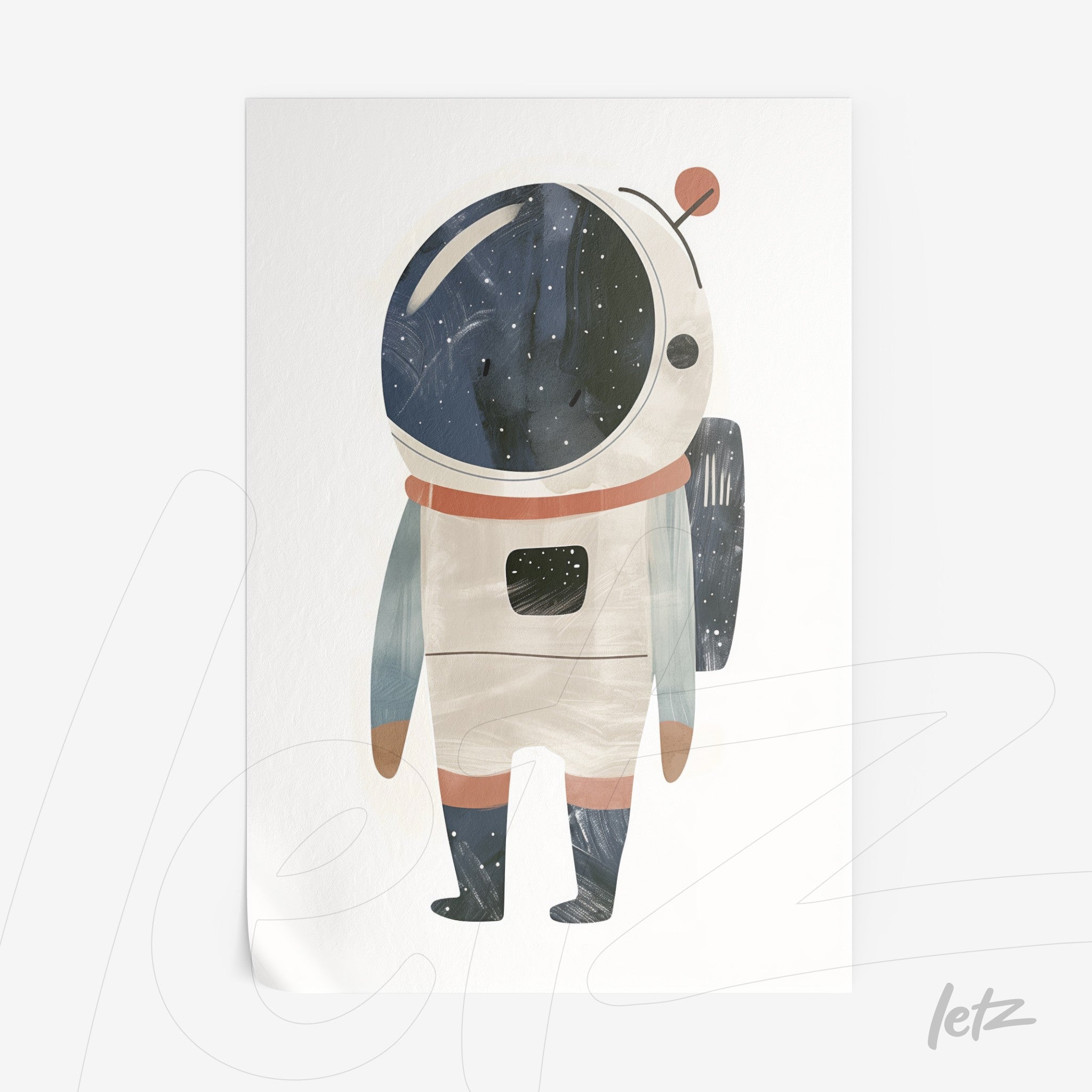 ilustração de astronauta em estilo minimalista com detalhes em cores pastel
