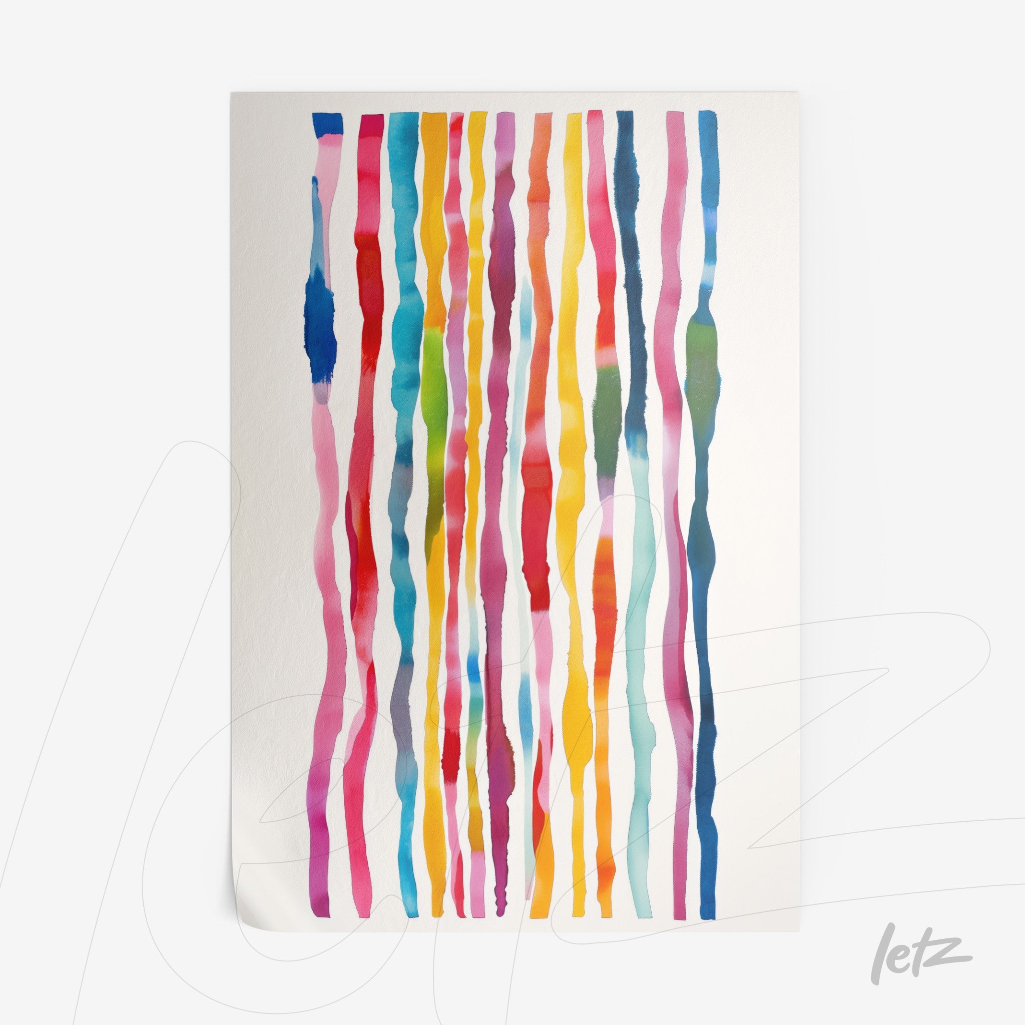 quadro com linhas coloridas em diferentes tonalidades em fundo branco