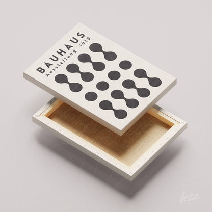 quadros decorativos em tela canvas estilo bauhaus com padrões geométricos pretos em fundo branco