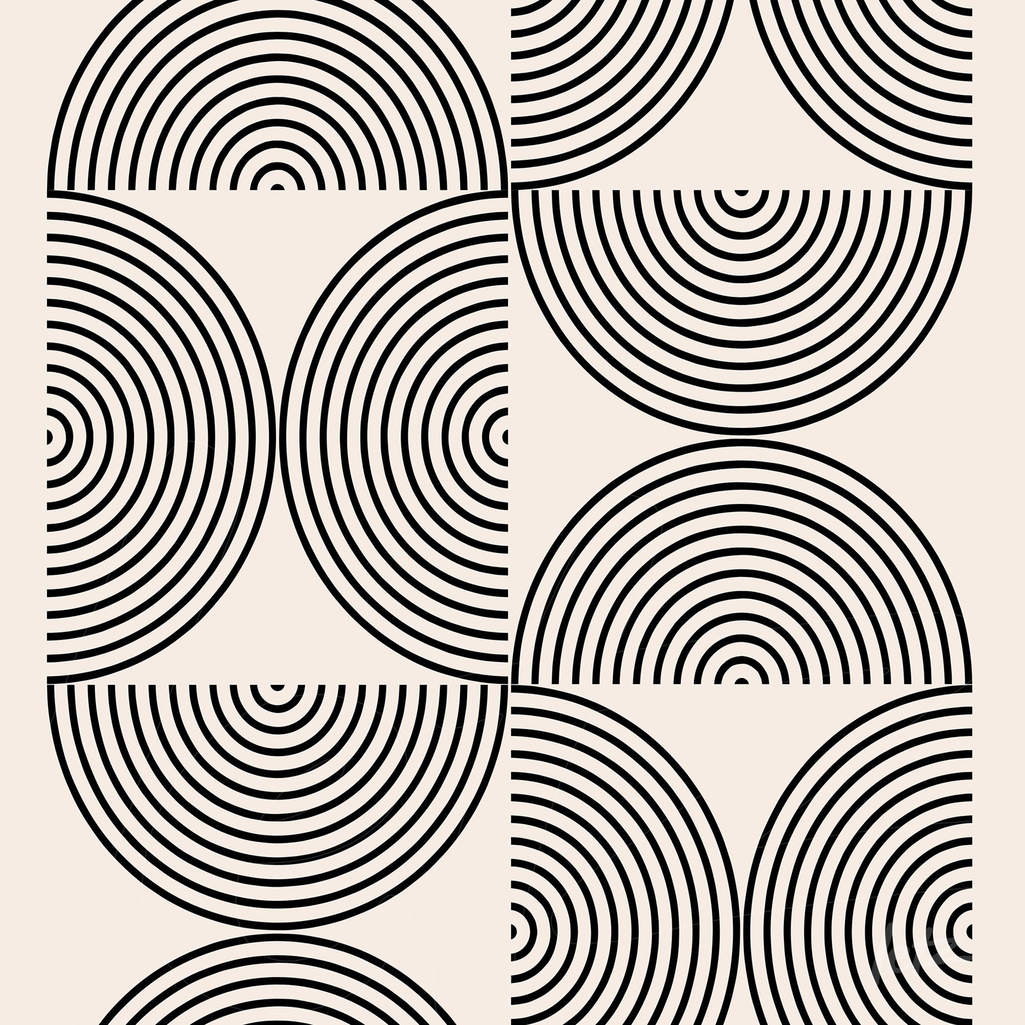 arte geométrica com círculos concêntricos pretos sobre fundo branco