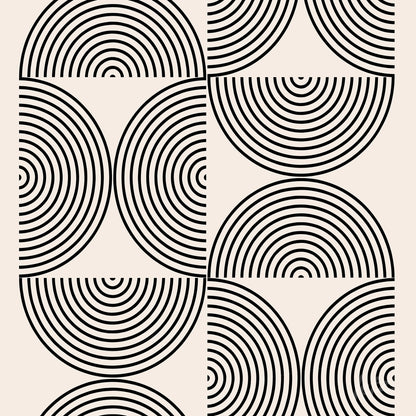 arte geométrica com círculos concêntricos pretos sobre fundo branco