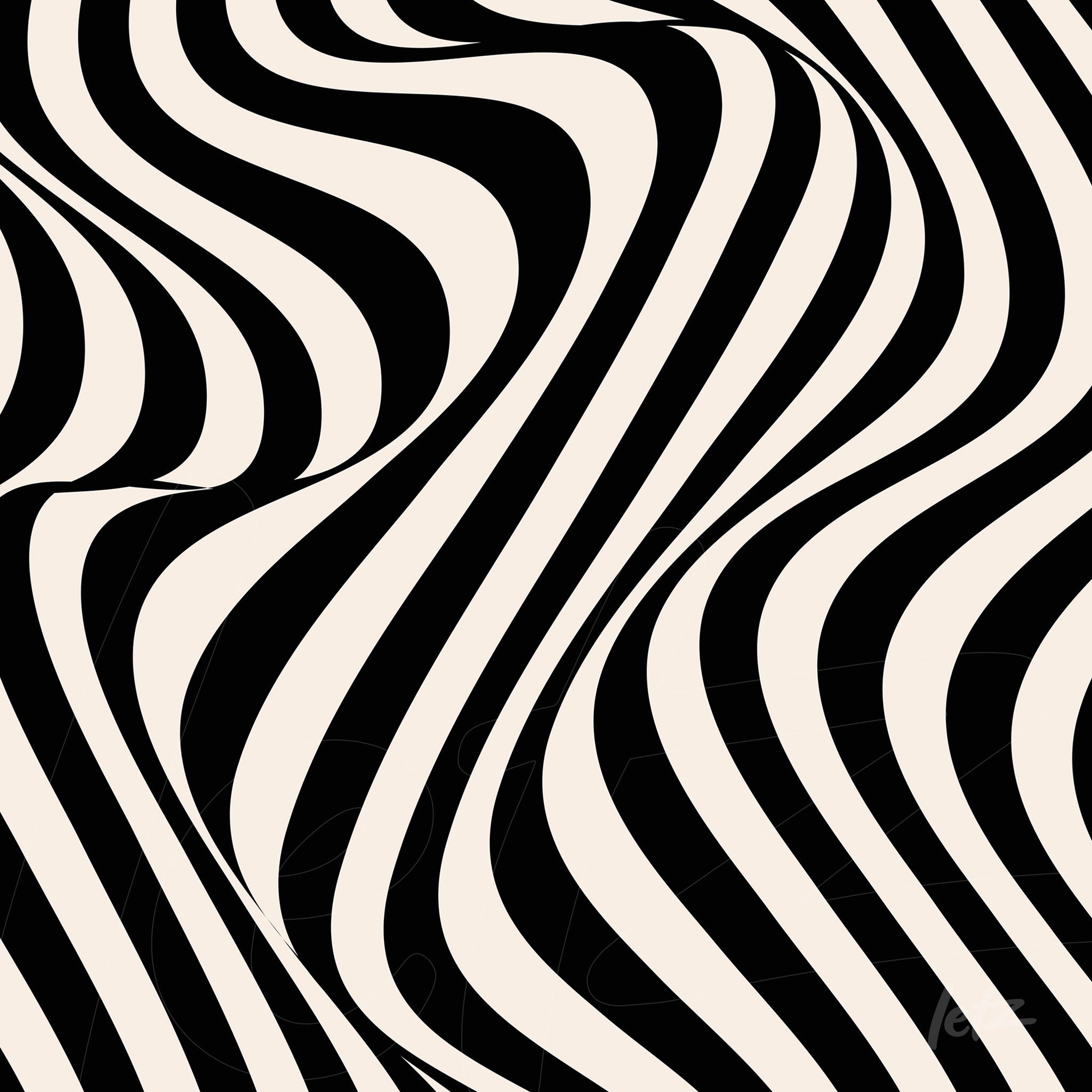 impressão em estilo op art com padrões ondulados em preto e branco