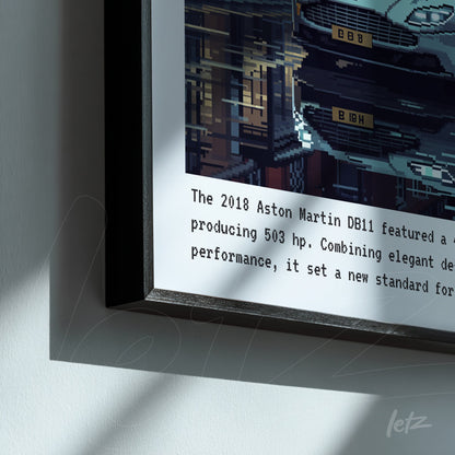 quadro com arte digital apresentando um carro Aston Martin DB11 em moldura preta