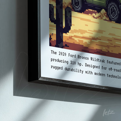 quadro com arte digital retrô de veículo todo-terreno Ford Bronco Wildtrak em moldura preta