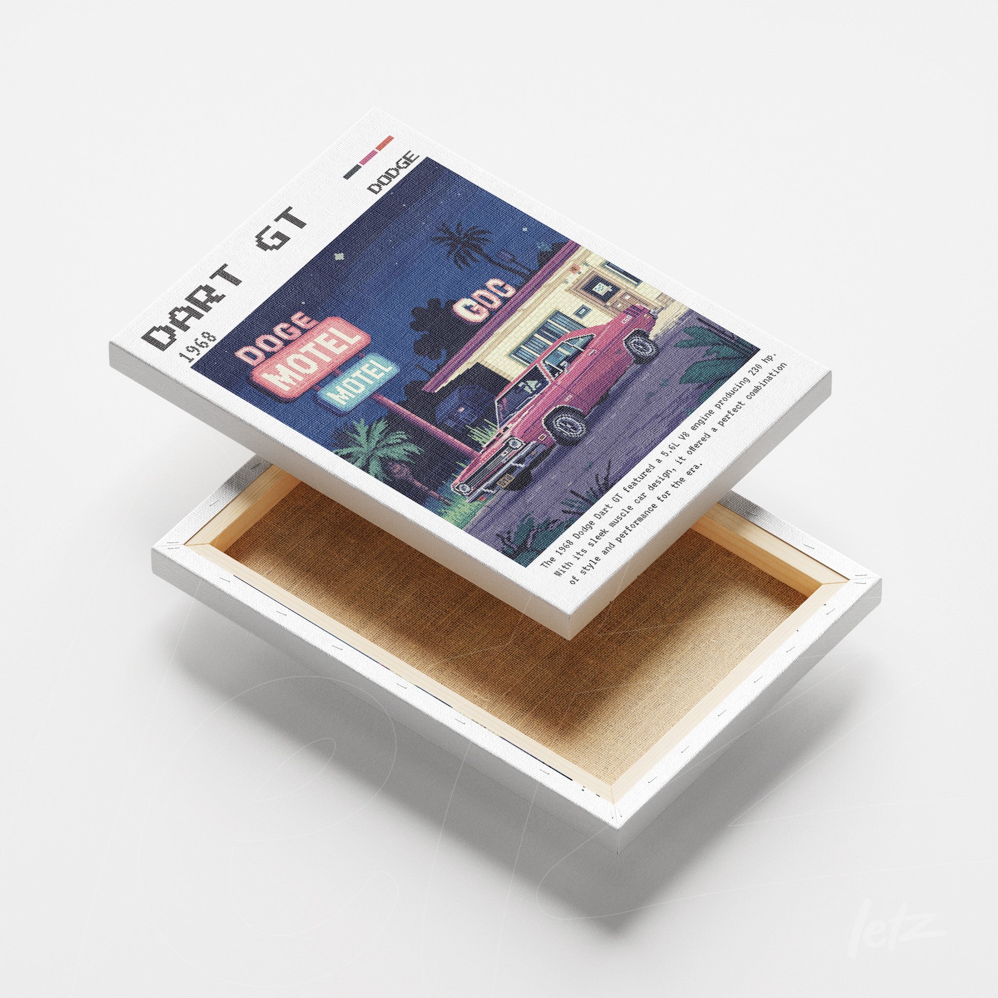 quadro com arte retro do hotel Dodge Motel em estilo vintage sobre fundo claro