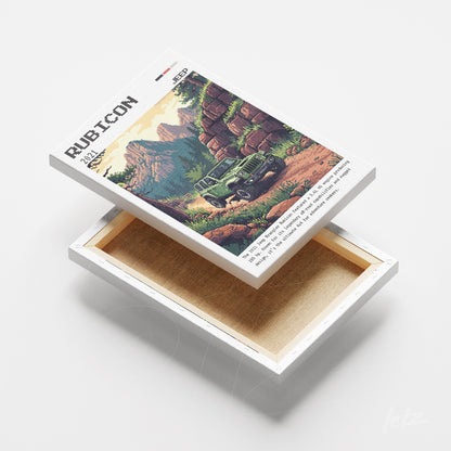 quadro em canvas com arte retro de carro off-road em paisagem montanhosa, moldura branca