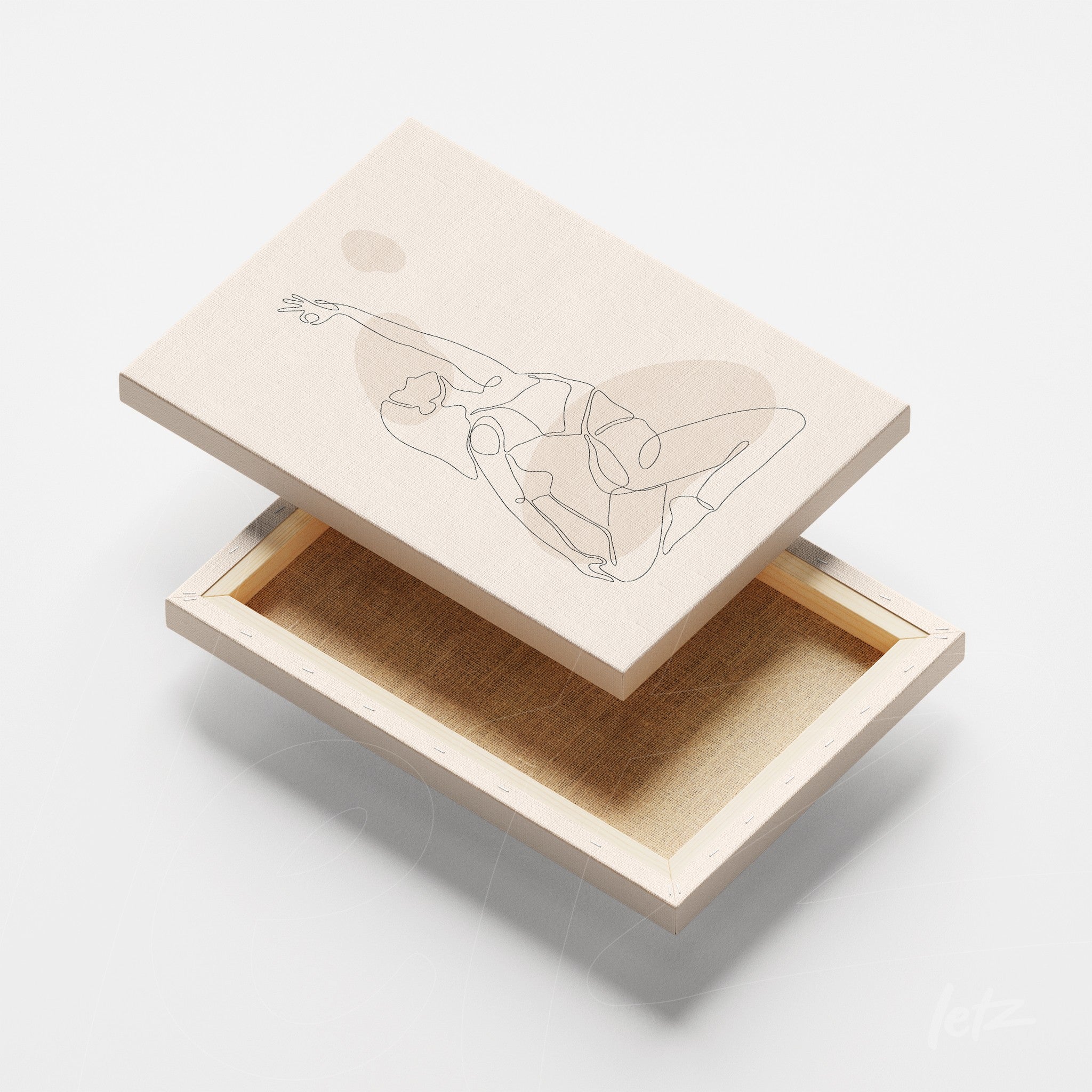 canvas com ilustração de linha contínua de figura humana em pose de yoga sobre fundo claro