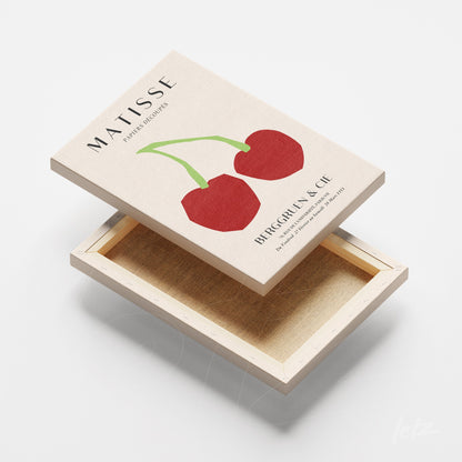 quadro em canvas com frutas vermelhas estilizadas e fundo claro, assinado Matisse