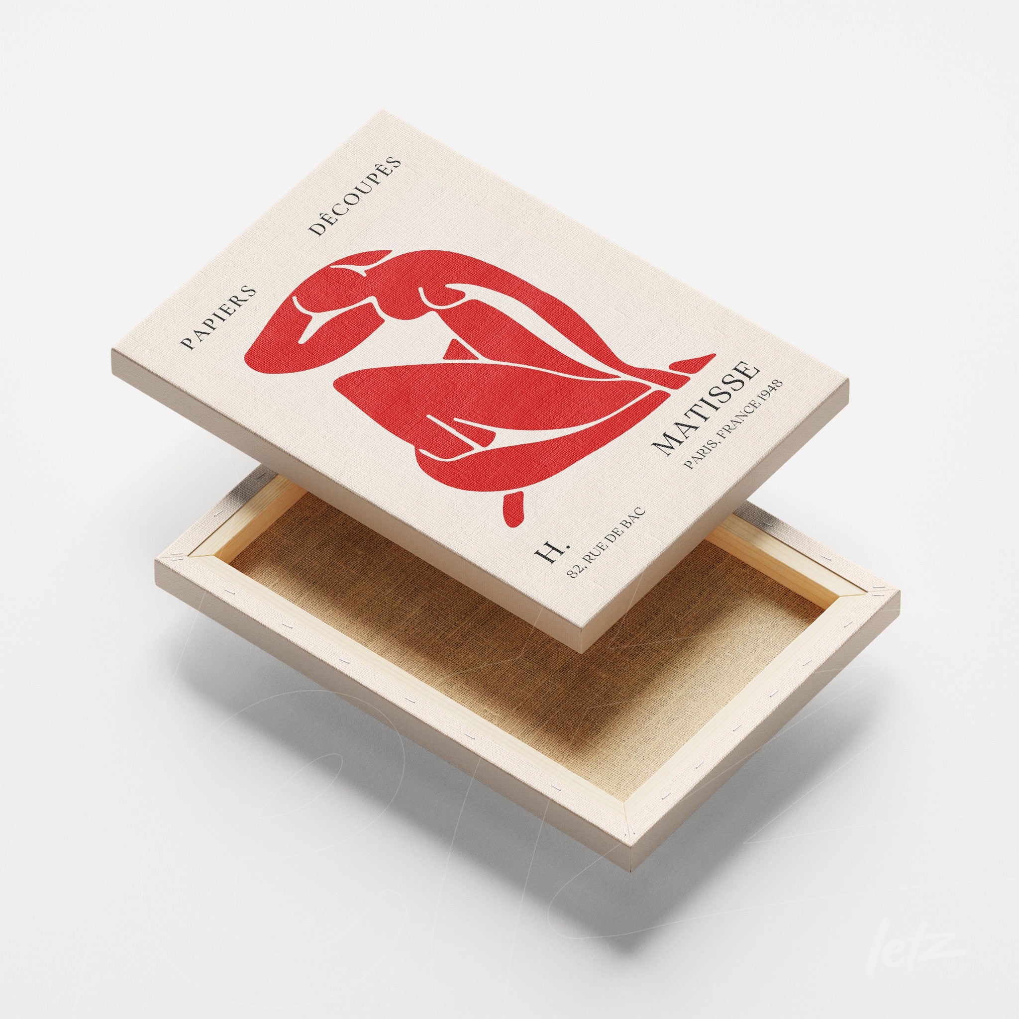 caixa de arte com design moderno de figura humana em vermelho sobre fundo claro